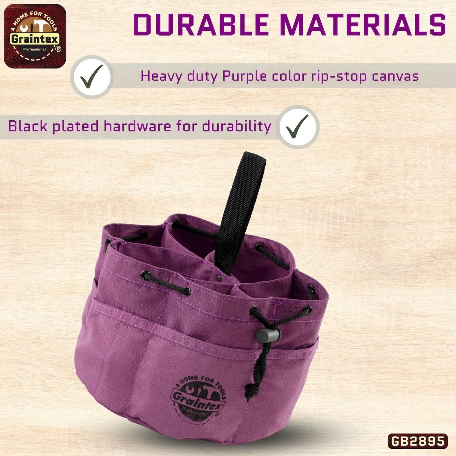 Graintex GB2895 Grab Bag Purple Color Rip-stop Canvas 18 Pockets Drawstring C…