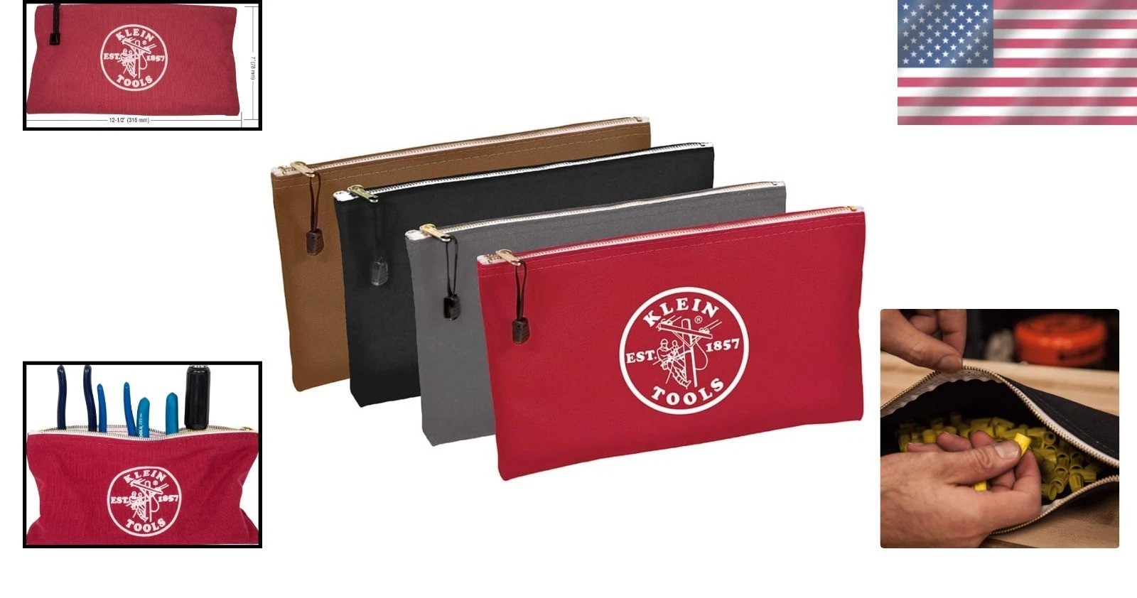 Versatile 12.5 x 7-Inch Zipper Tool Bags in Red, Gray, Black, Brown – 4-Pack