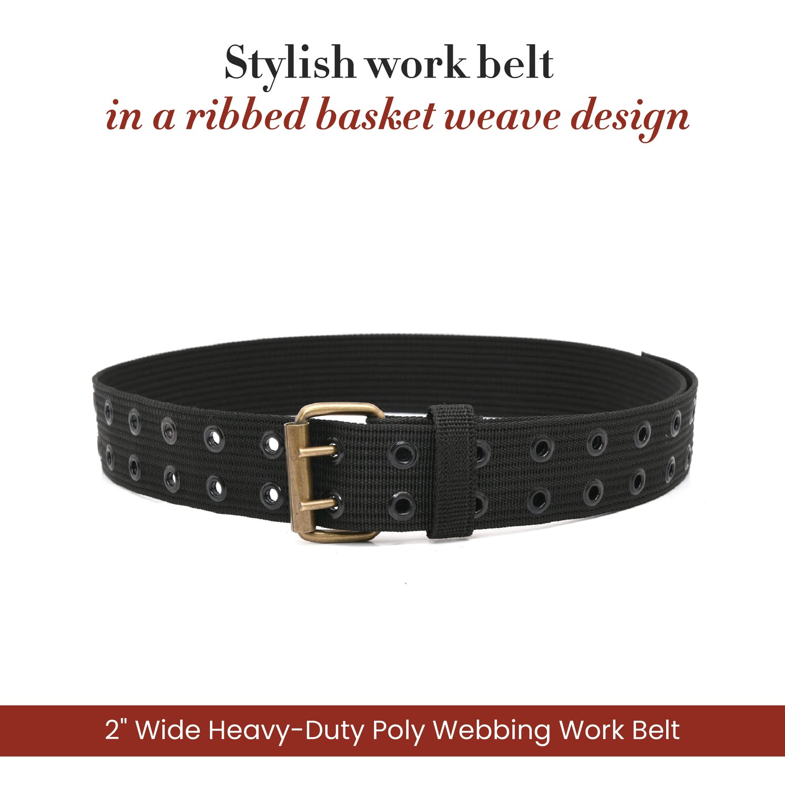Work Belt 2 Inch Wide Heavy Duty Poly Webbing Metal Roller Buckle Black