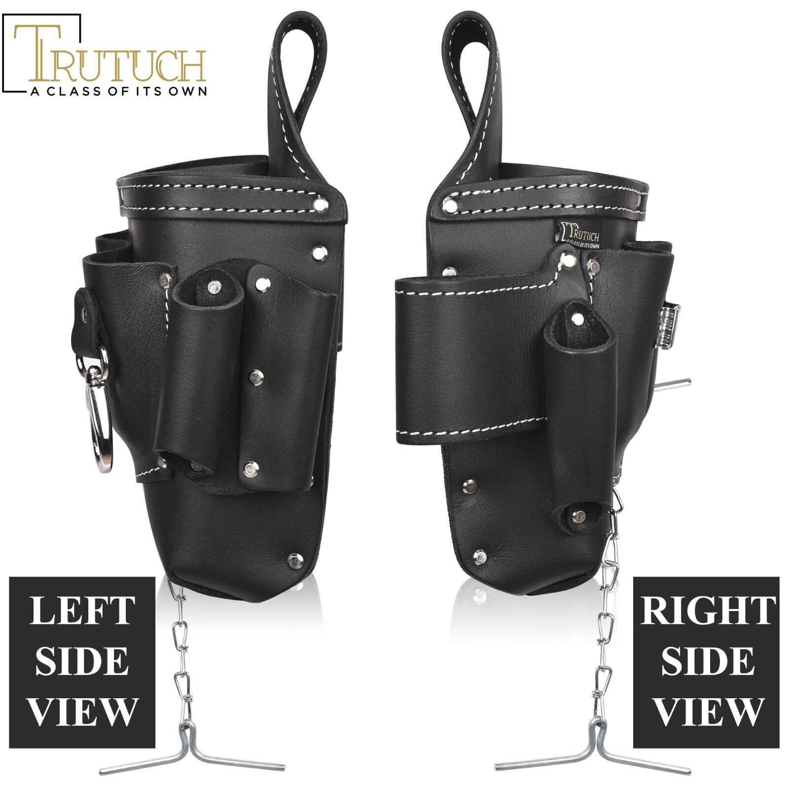 TRUTUCH Black Leather Electrician Tool Pouch with Leather Work Belt | Carpenter