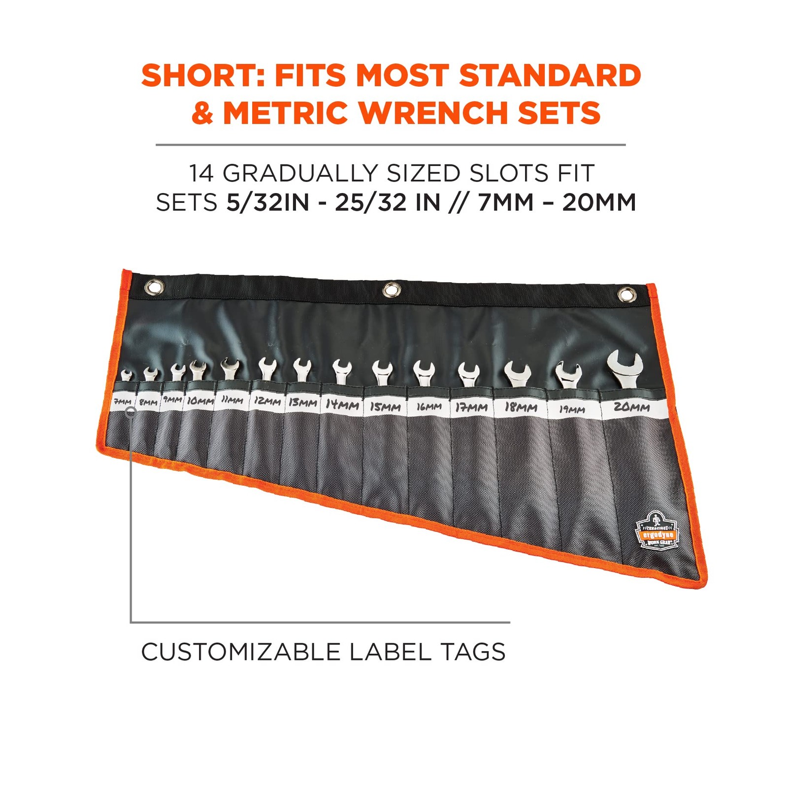 Arsenal 5873 Wrench RollUp Pouch Short 14Pockets Black Heavy Duty Organizer