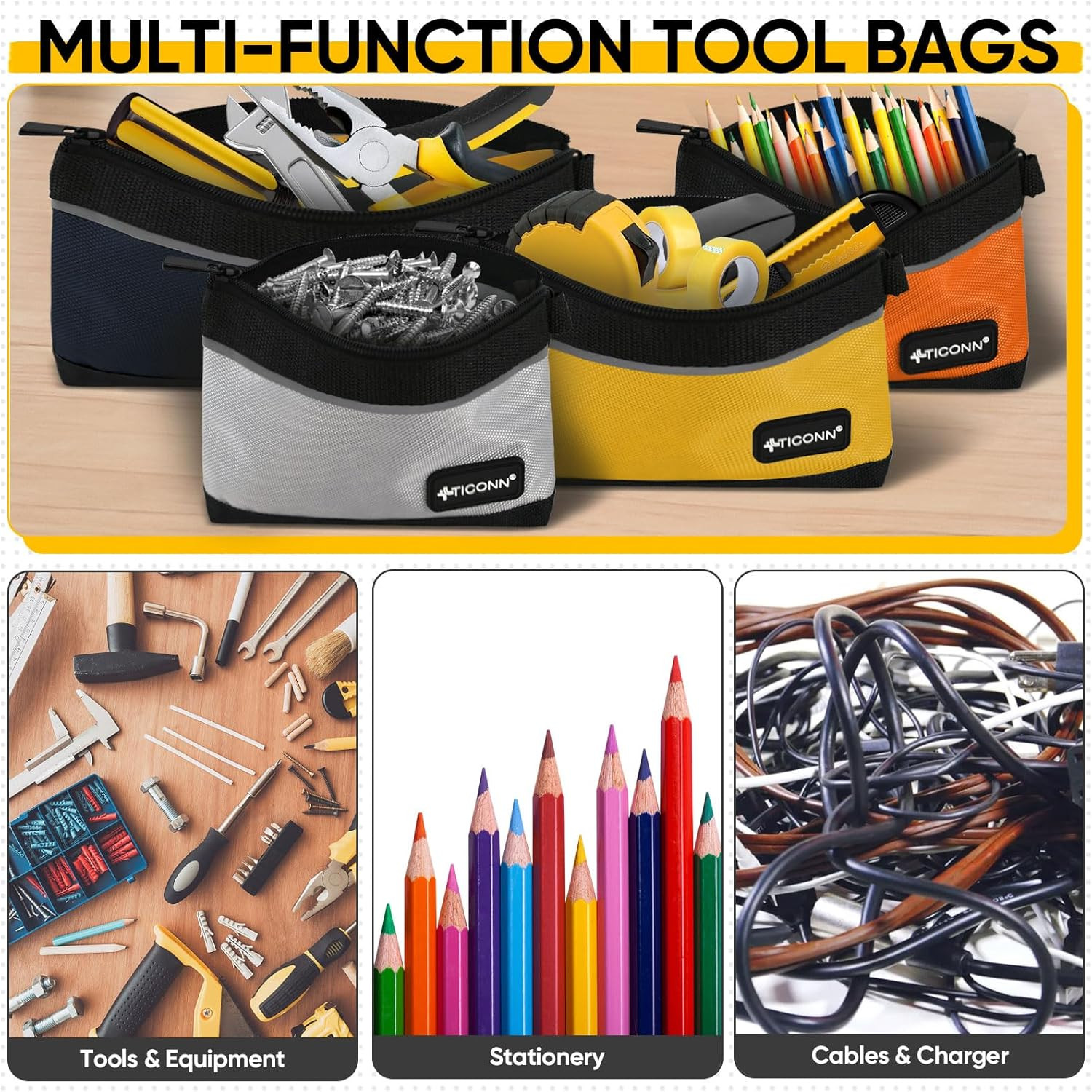 Tool Pouches with Zipper, 1680D Oxford Small Tool Bags, Waterproof Utility Bag Z
