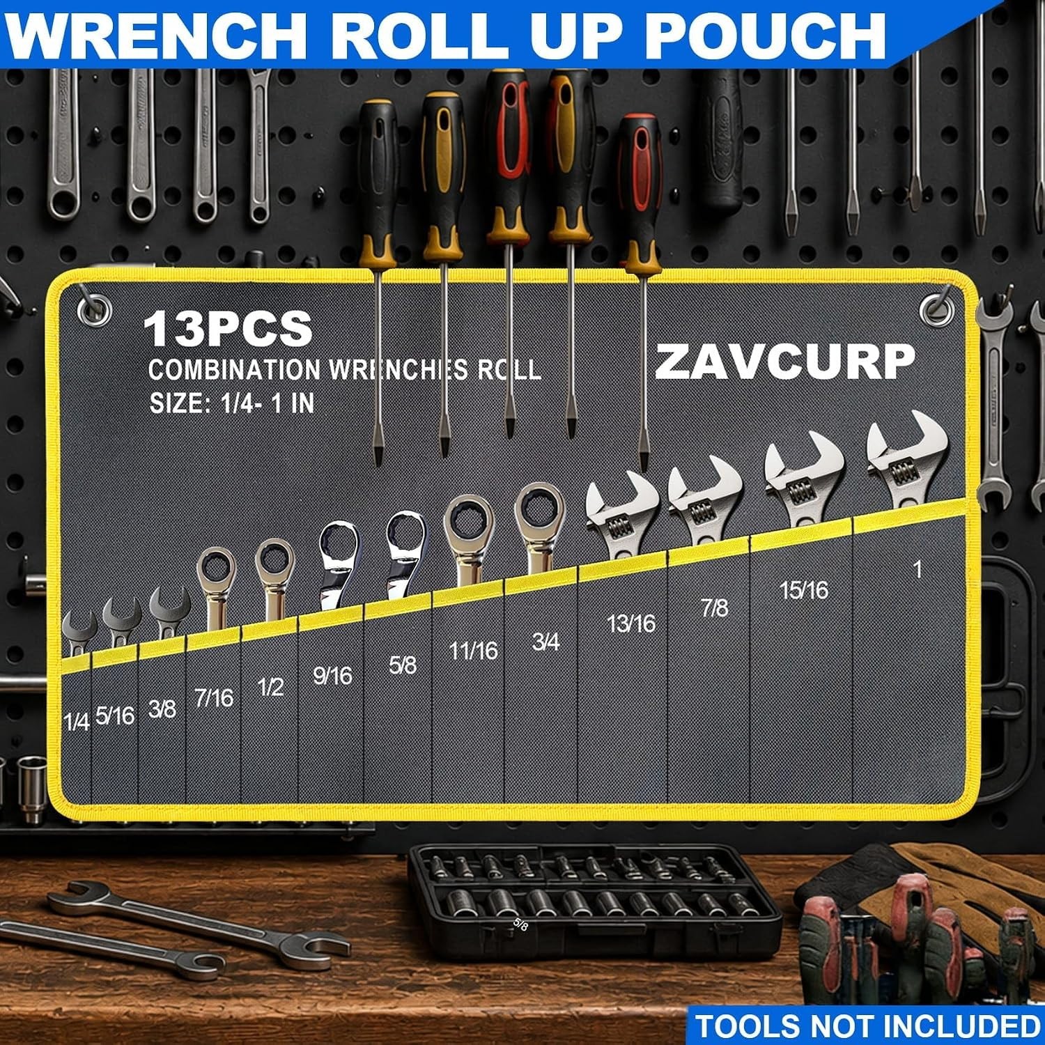 2PCS Wrench Roll up Pouch Wrench Organizer Roll Up Tool (BAG ONLY)