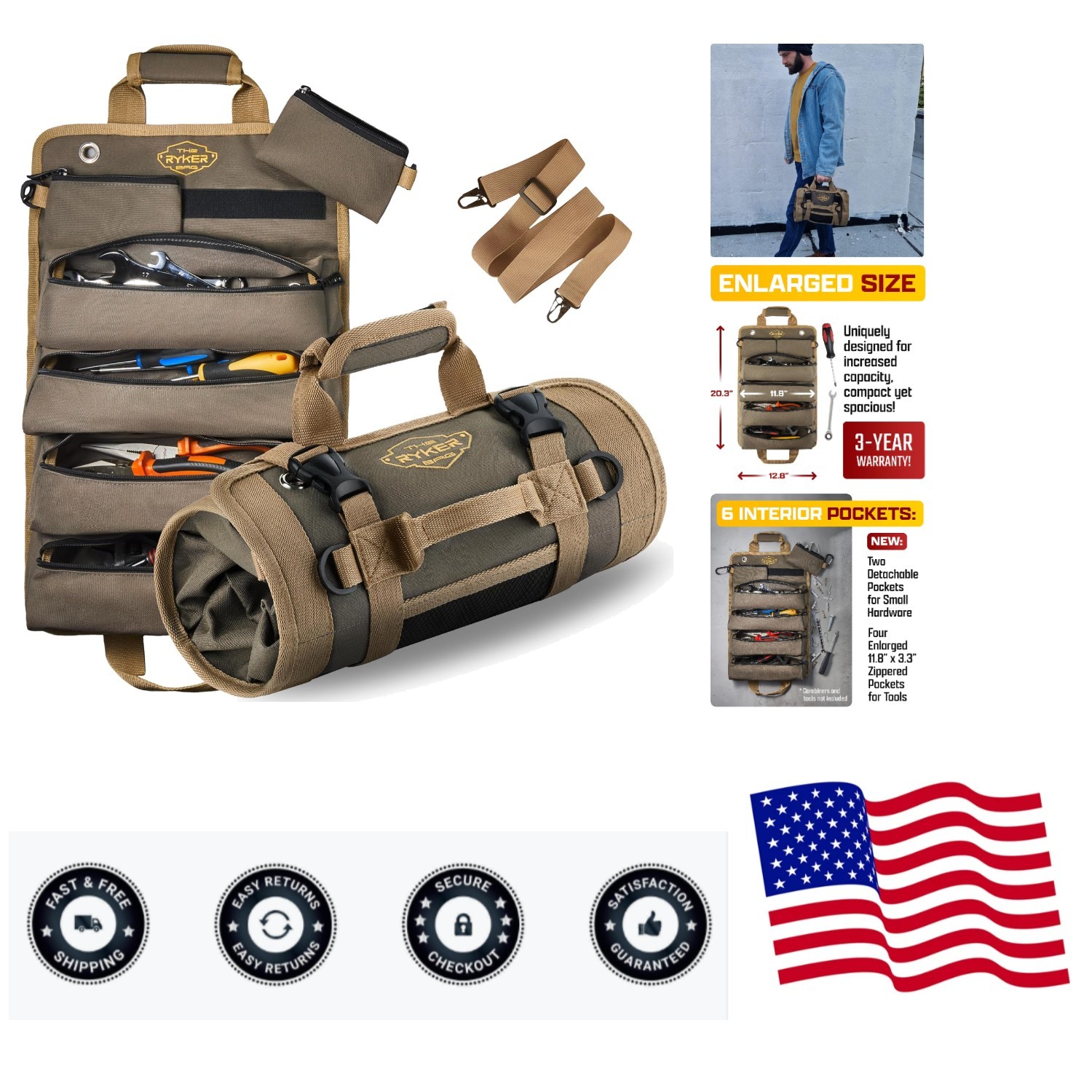 The Ryker Roll Up Tool Bag Organizer Gifts for Dad. Heavy Duty Motorcycle Too…