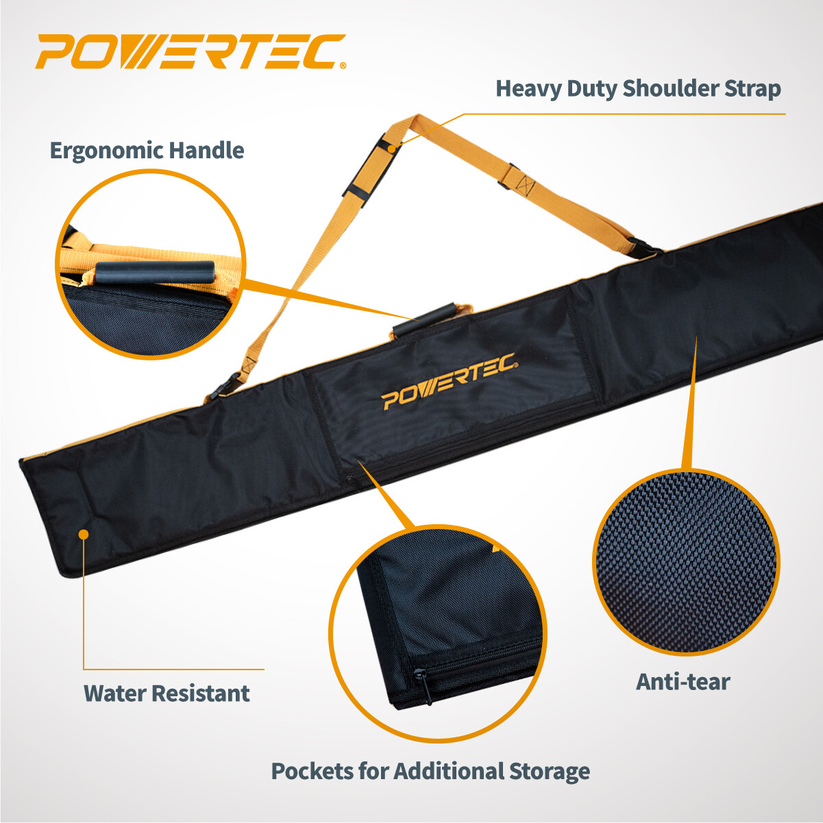 POWERTEC 60″ Premium Guide Rail Bag W/Dual-Sided Padding For Secure Rail (71411)