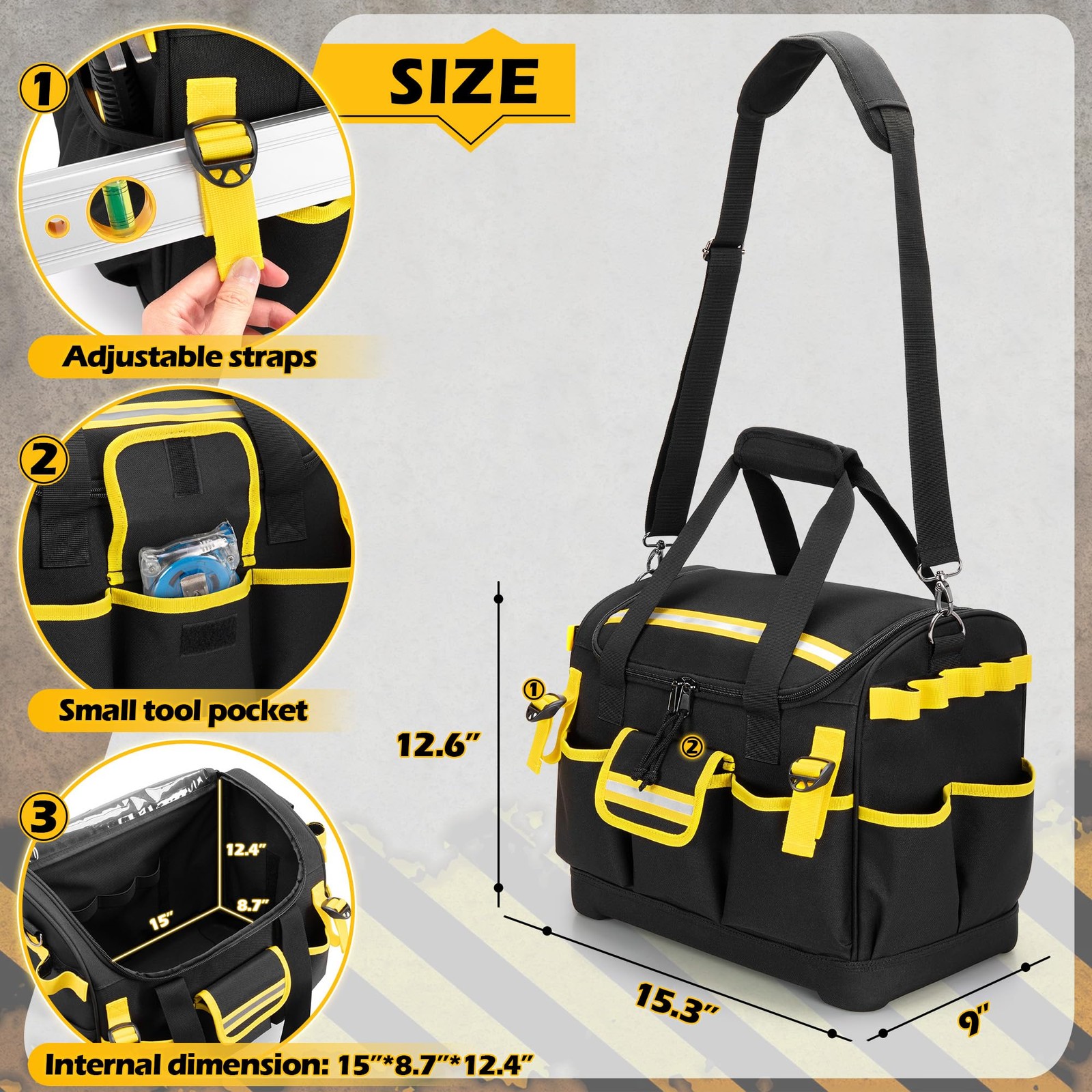 New Best 15-Inch Tool Bag with Hard Bottom, Electrician Box Organizer Detachable