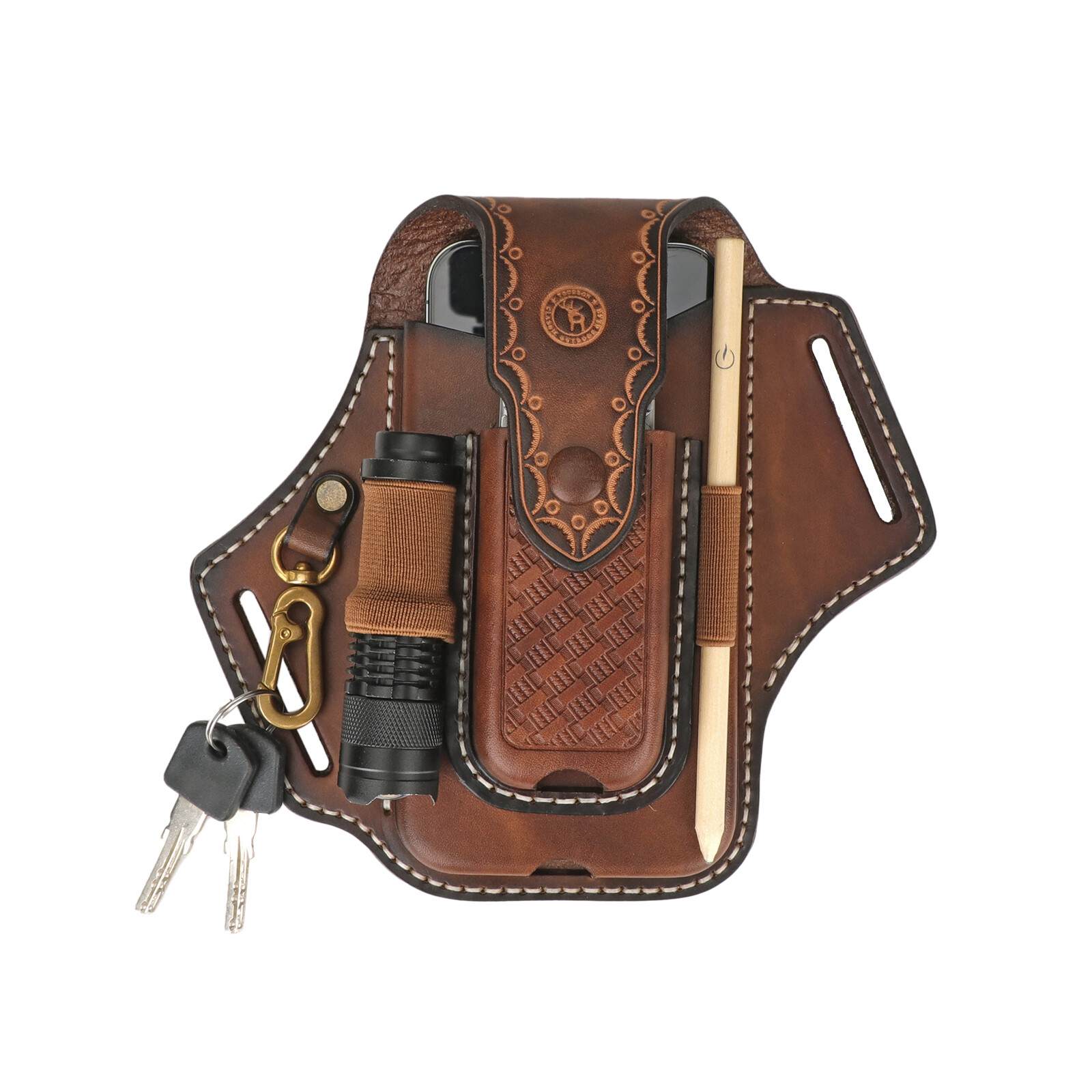 Tourbon Leather EDC Multitool Carry Sheath Belt Holster Pen Pouch Phone Case