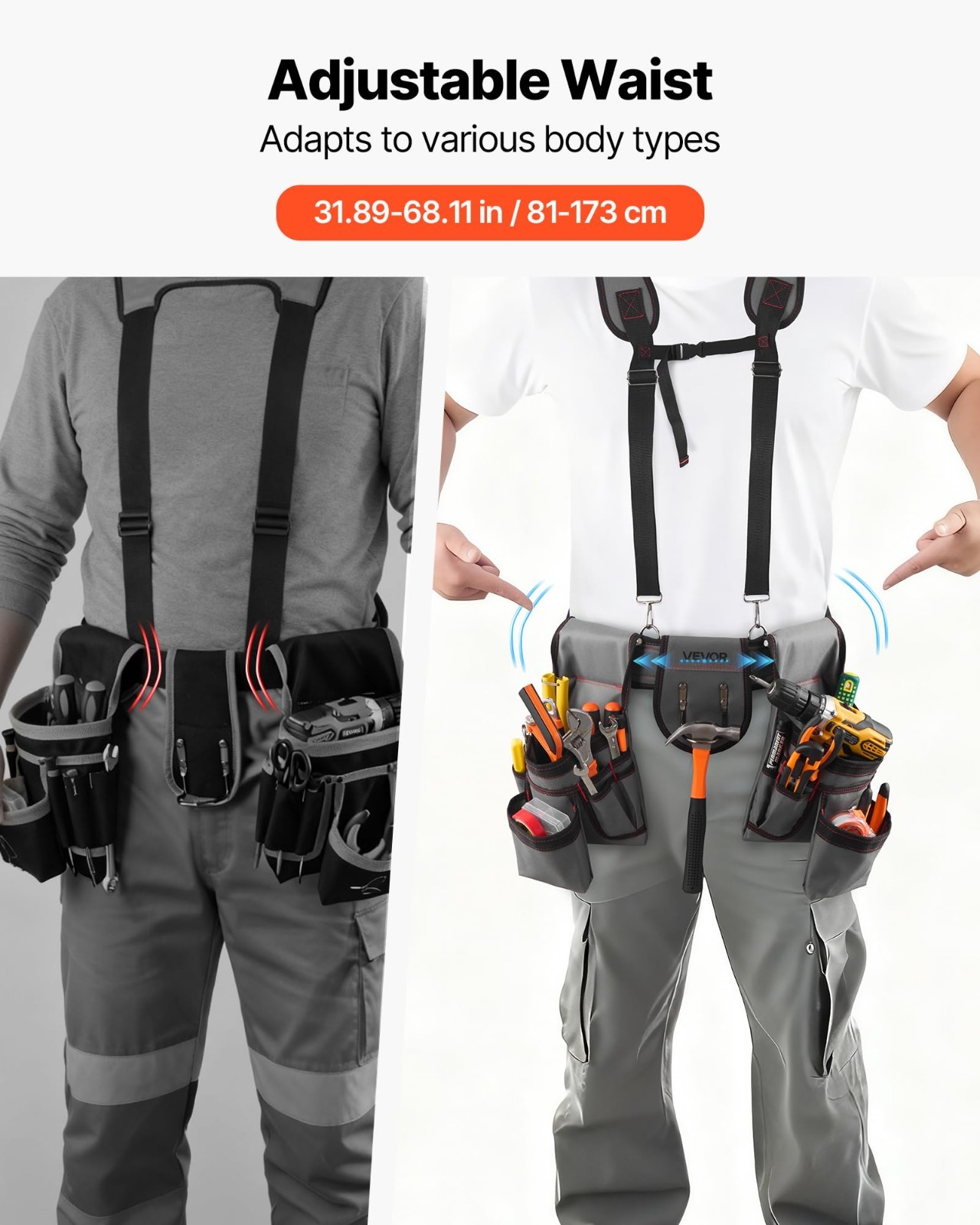 Heavy Duty Tool Belt with 22 Pockets, Adjustable Suspenders for Electricians & C