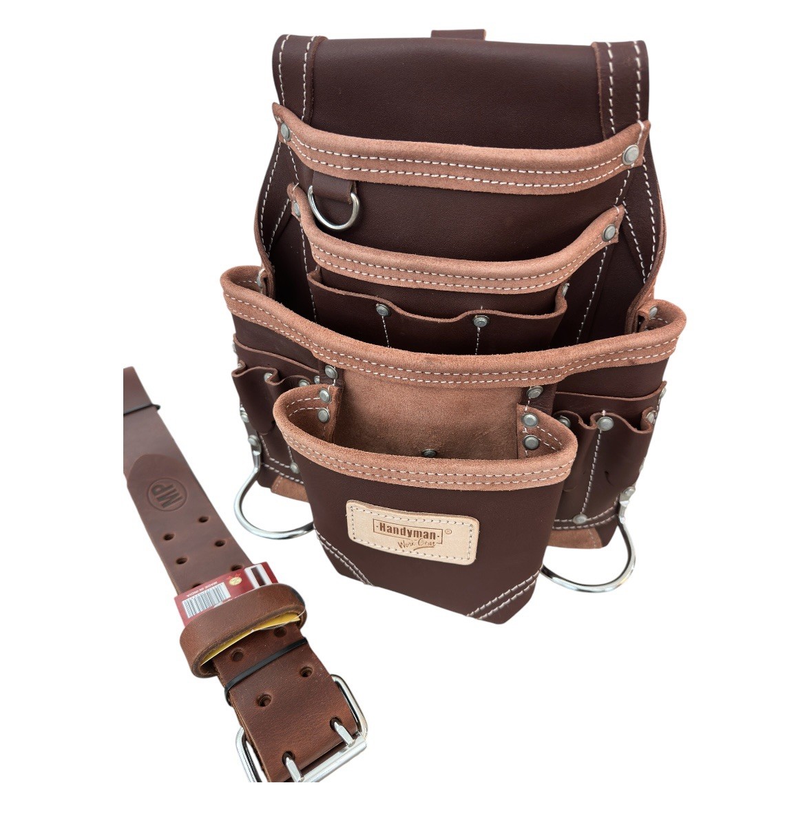 17 Pocket Heavy Duty Brown Leather Tool Belt with Hammer Holder