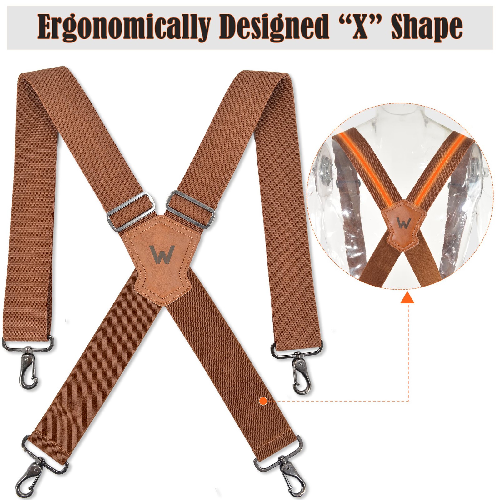 WELKINLAND Brown 2 inch 2″ Wide Strap For Body Size Up To 6.4 Feet,