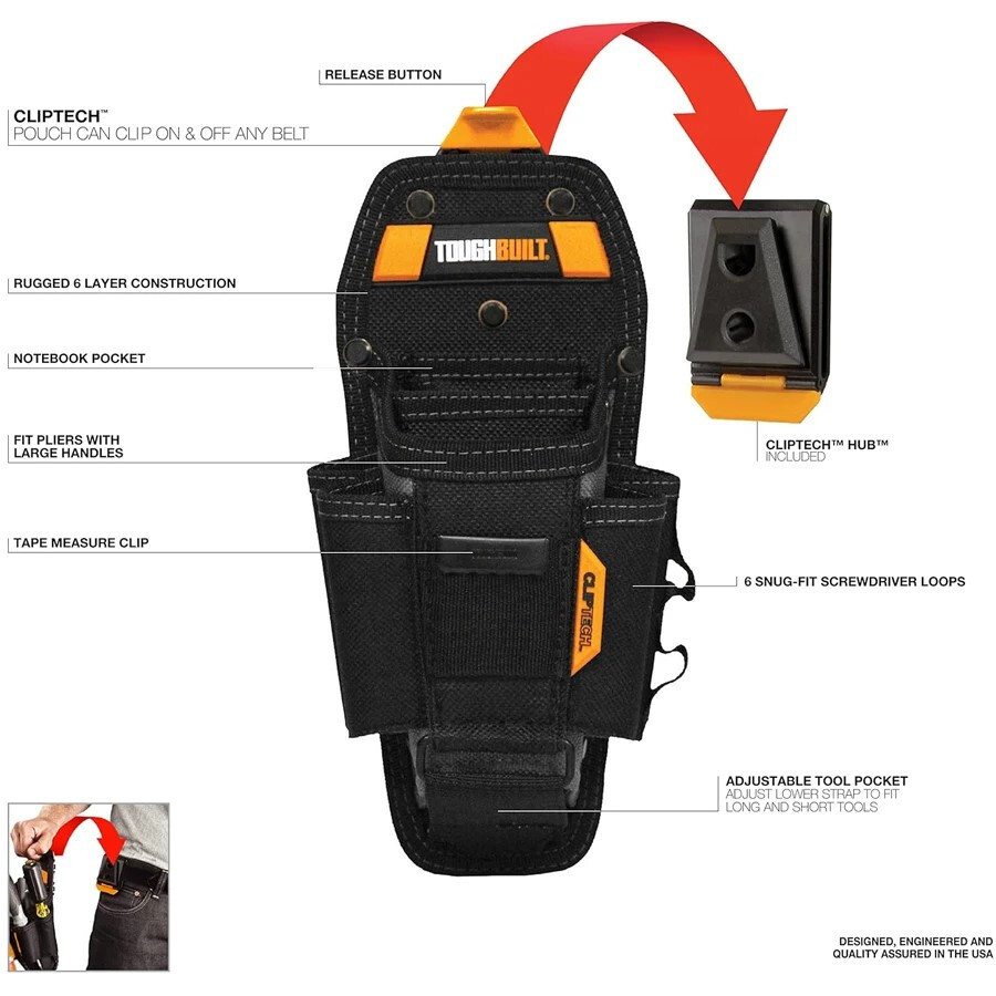 TOUGHBUILT TB-CT-36-L7 Technician 7-Pocket Pouch Electrician Tool Utility Bag