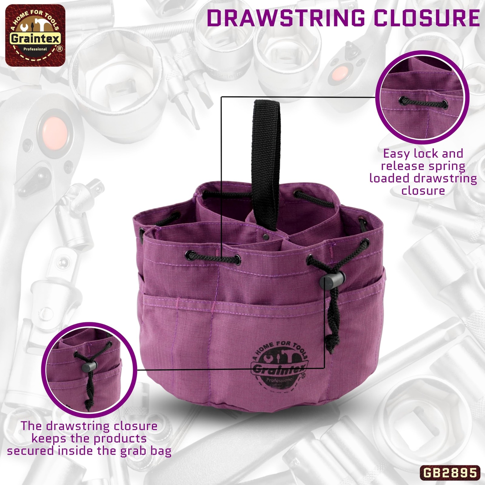 18 Pockets Grab Bag Rip-stop Canvas Drawstring Closure, Small Part Organizer …