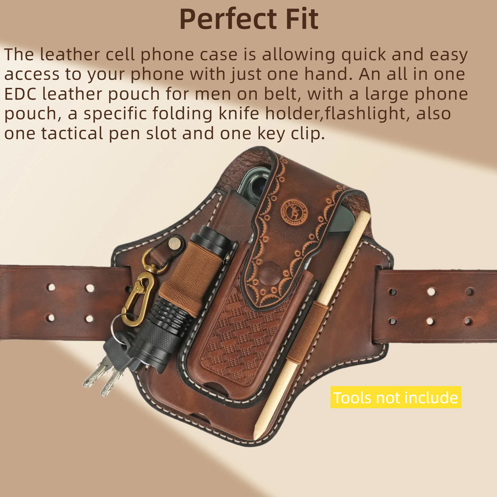 Tourbon Leather EDC Multitool Carry Sheath Belt Holster Pen Pouch Phone Case