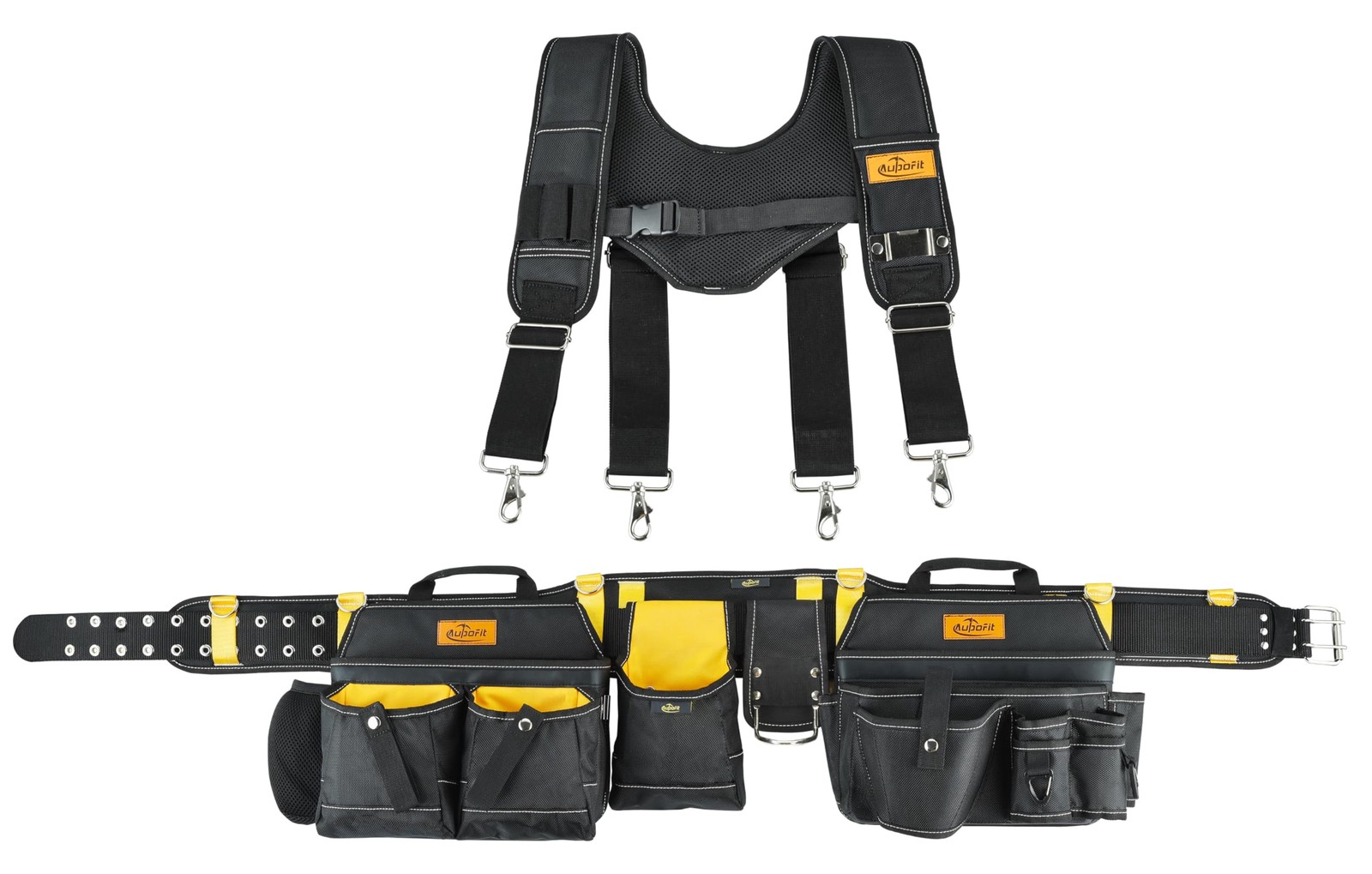 Comfortable Tough Thick 7-Piece Tool Belt with Suspenders 32 Pockets and Loops,1