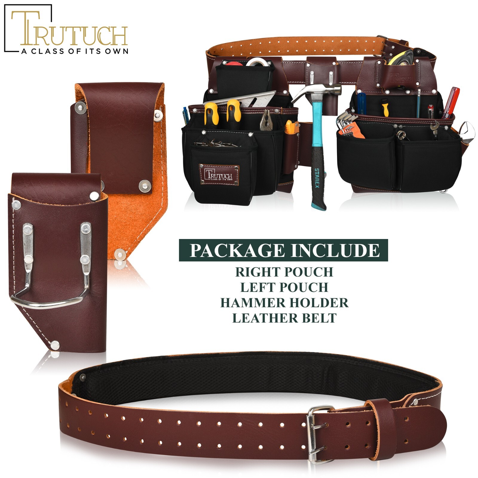 TRUTUCH Nylon and Leather Tool Belt | Framing Tool Bags | Nylon Tool Pouch