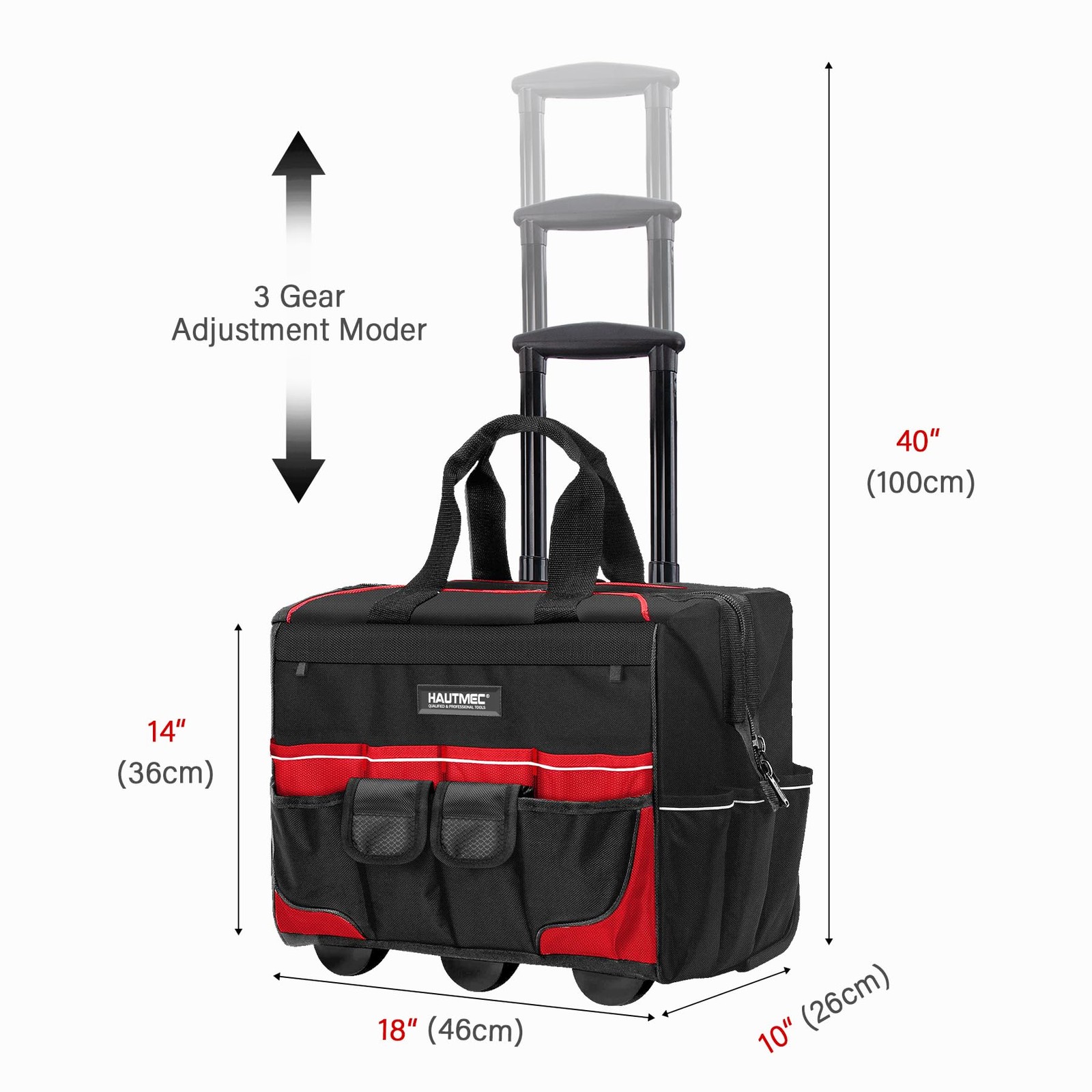 HAUTMEC 18″ Rolling Tool Bag with Wheels, Heavy-Duty 18 inch, 18-Inch | Black