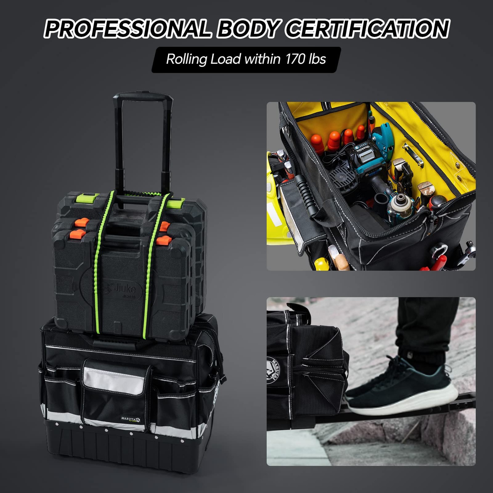 MARUTAI 18” Rolling Tool Bag, Waterproof Tool Bag with Wheels, Portable Storage