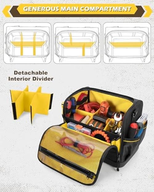 12-Inch Tool Bag with Hard Bottom, Electrician Tool Box Organizer with