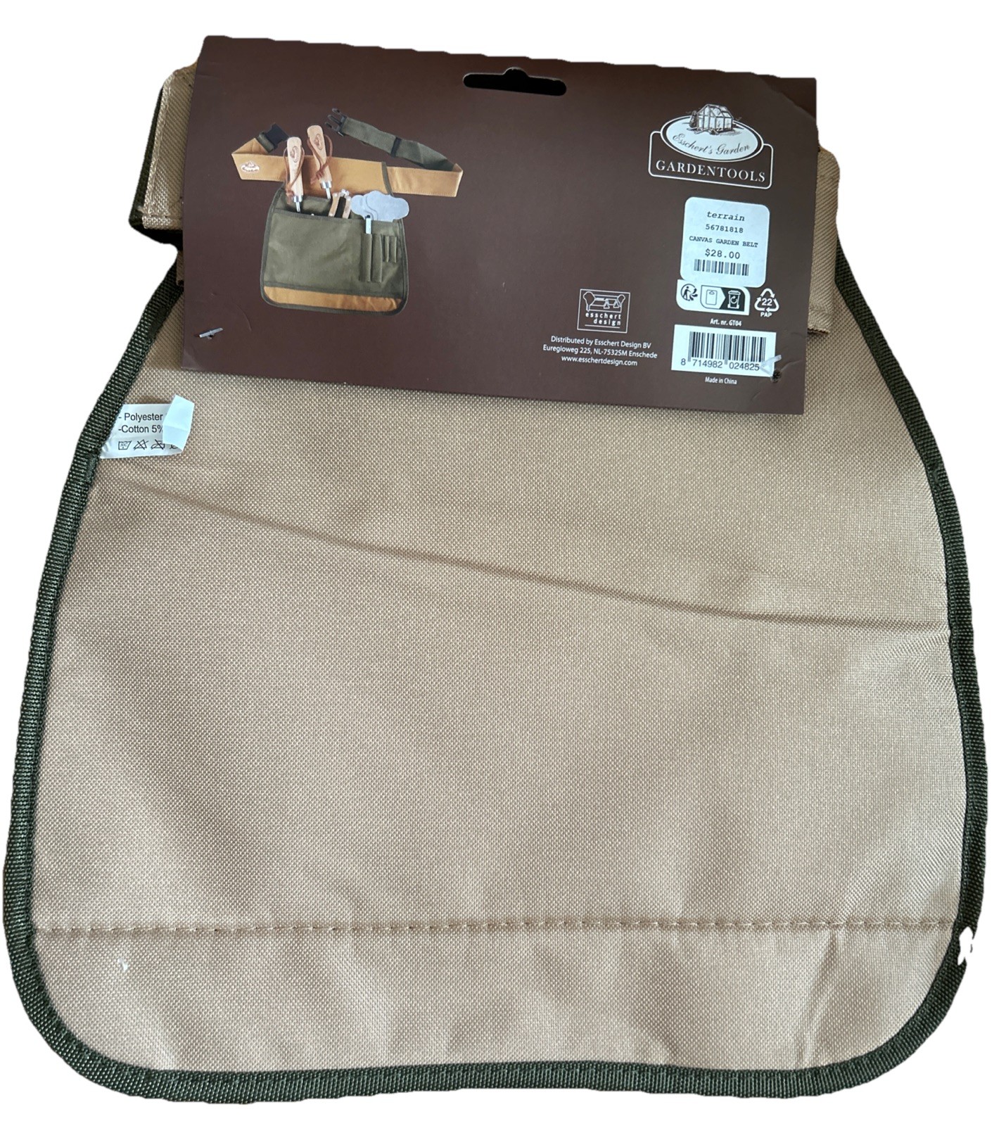Esschert’s Garden Tools Gardentool Tool Belt Design Canvas Gardening Green Tan