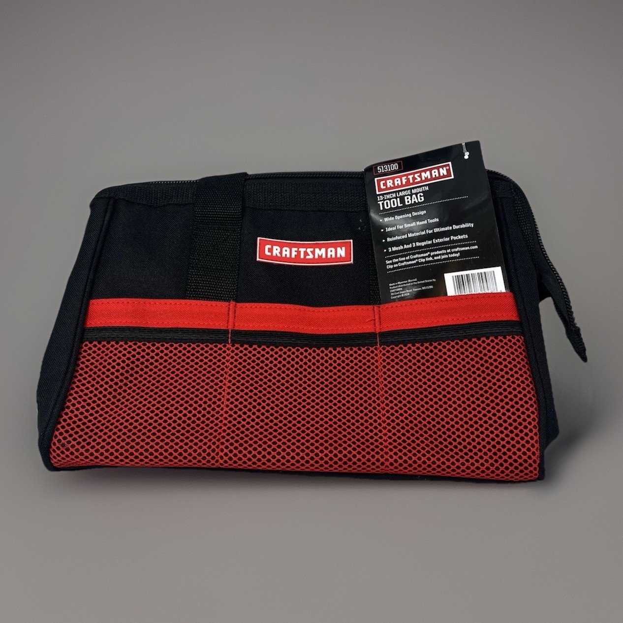 NWT Craftsman 13 in W X 9.75 in H Wide Mouth Tool Bag 6 Pocket Black/Red 513100