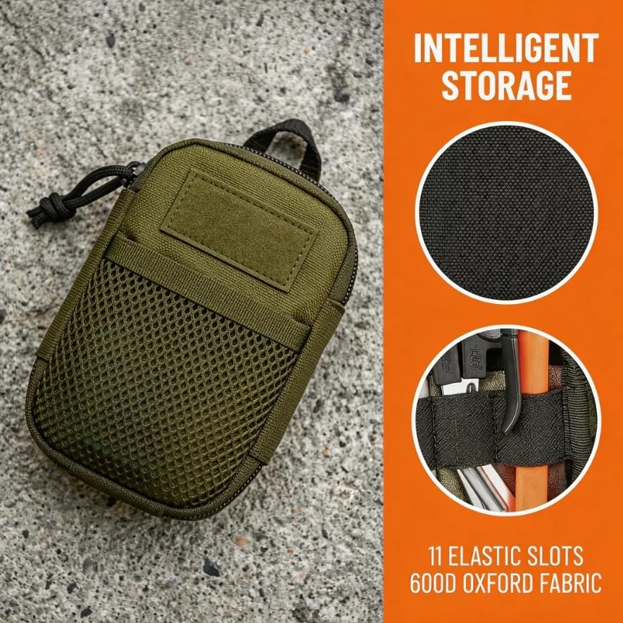 Toplepor EDC Utility Pouch, 5*7*1in, Oxford Multi-Slot green