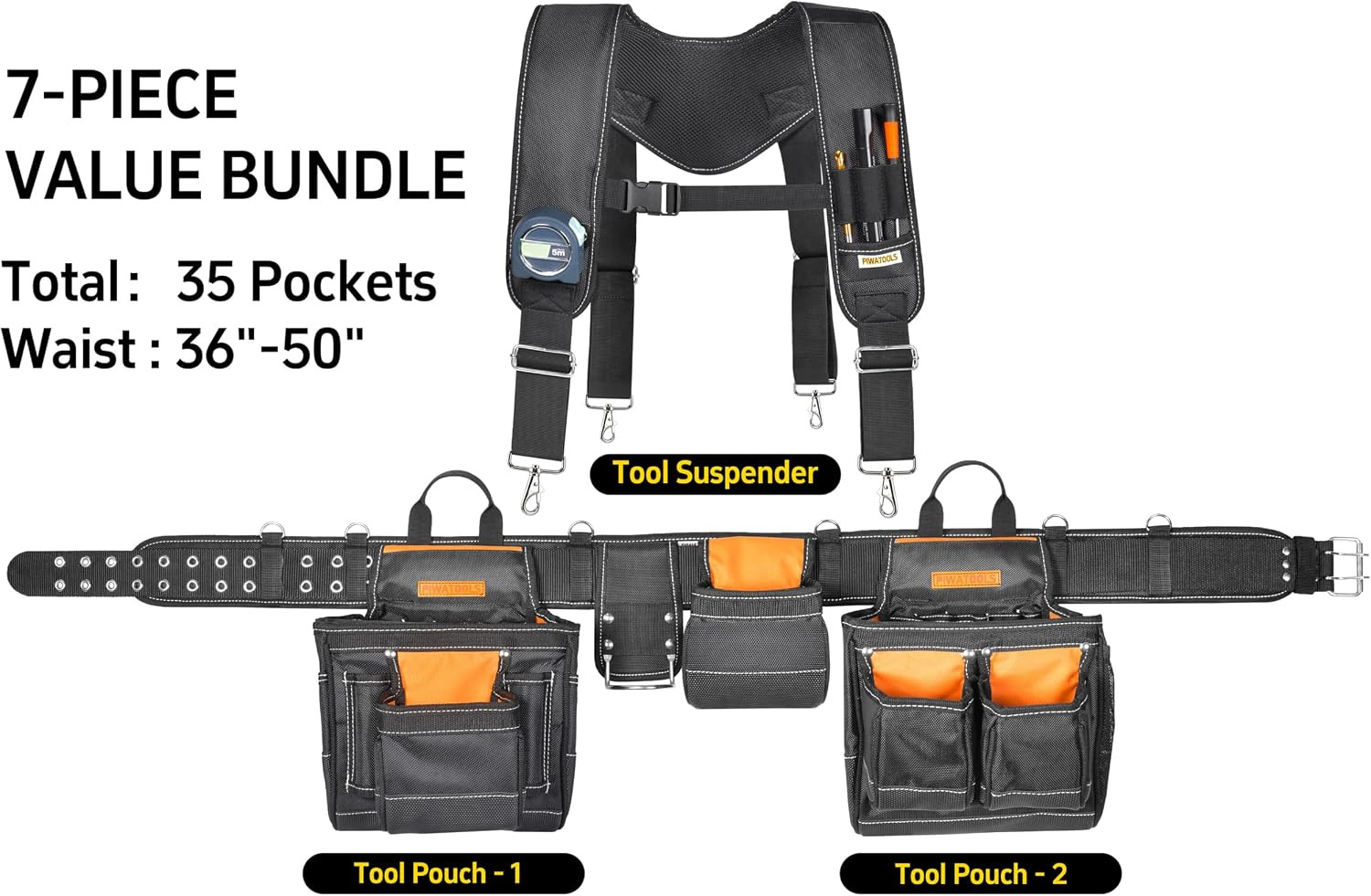 7-Piece Heavy-Duty Tool Rig with Padded Suspenders | Built for Framers & Contrac