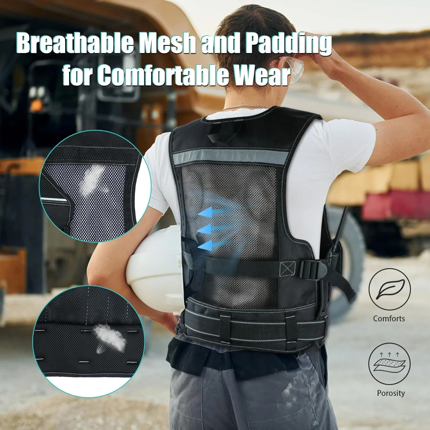 Tool Vest for Men with Pouches and Belt, Adjustable Multi-Pocket Safety Tool Ves