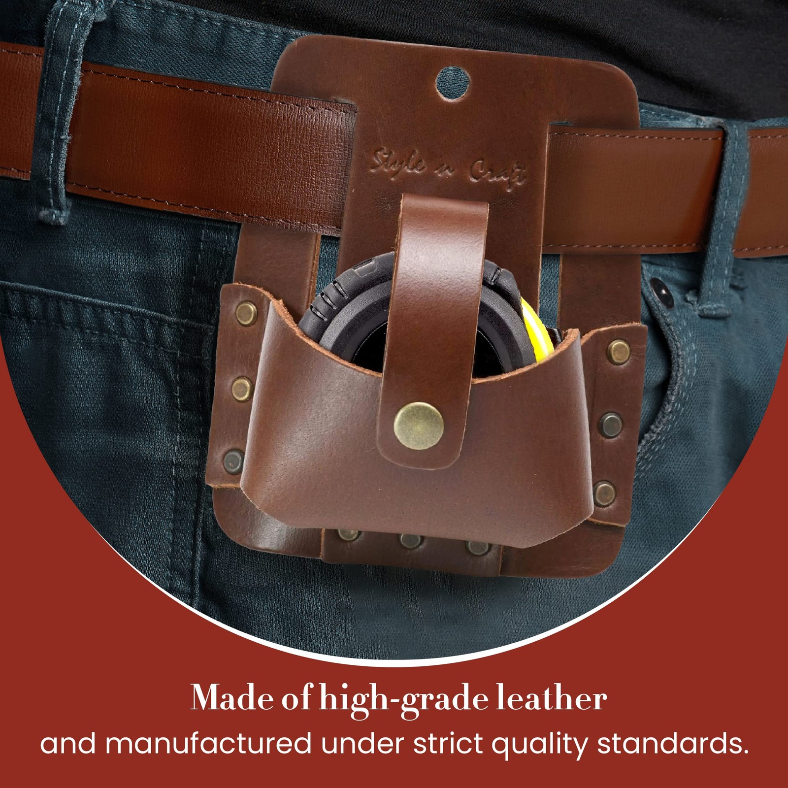 Extra Large Tape Holder, Full-Grain Leather Tool Pouch, Dark Tan (#98014)