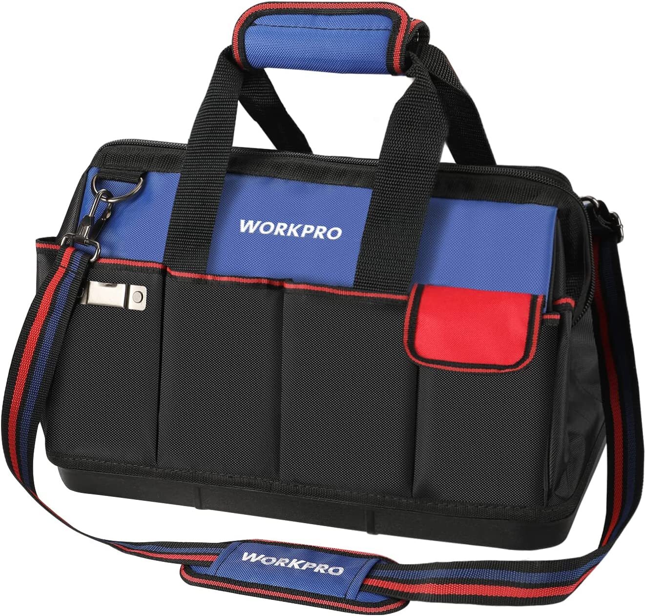 WORKPRO 18″ Tool Bag Zipper Top Tool Organizer Case Wide Mouth Open Black/Blue