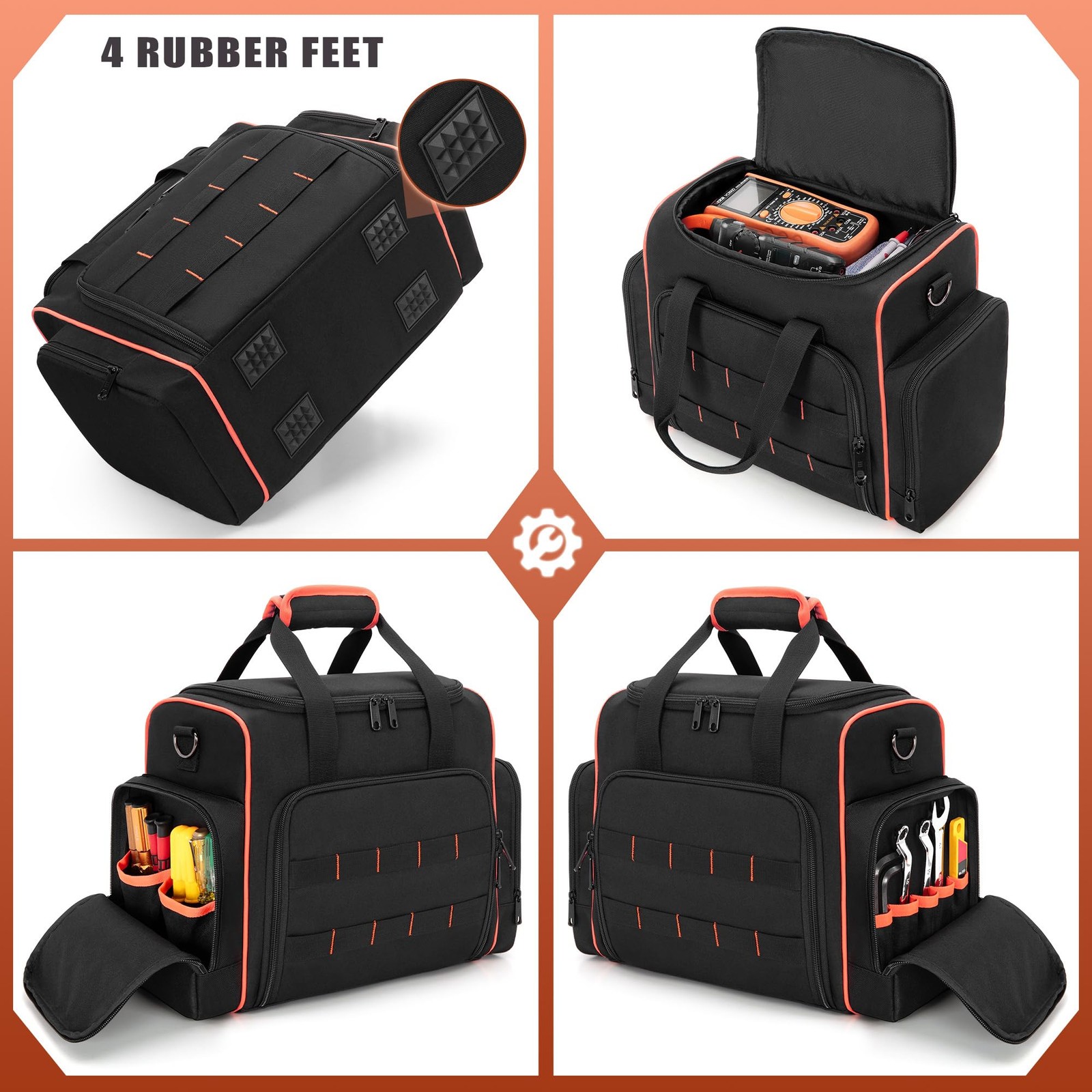 Marscamd Tool Bag with 3 Removable Cases, 2 Layers Black Red Binding