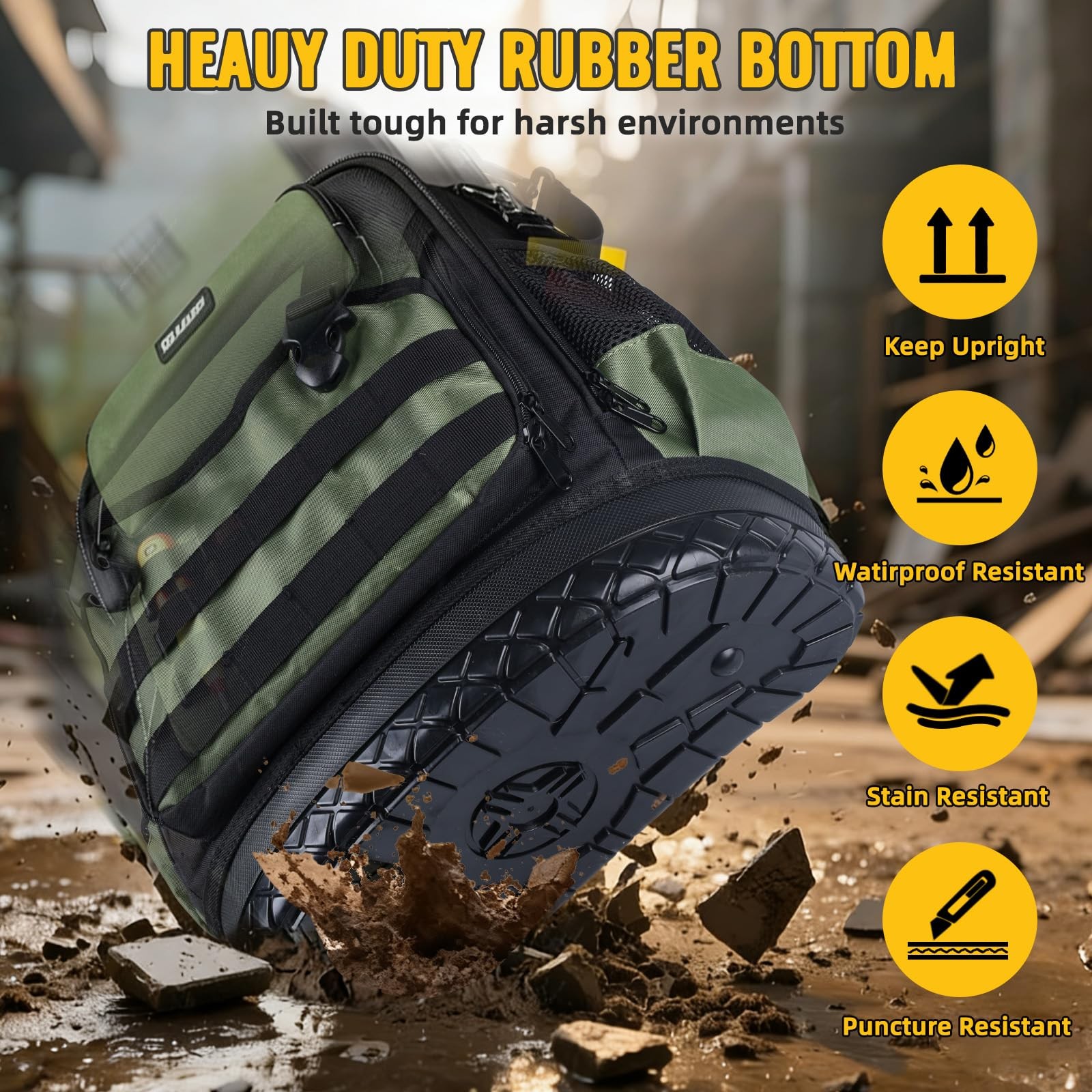 Tool Backpack Heavy Duty, Bag For 14.5″L x 7″W x 19″H, Green