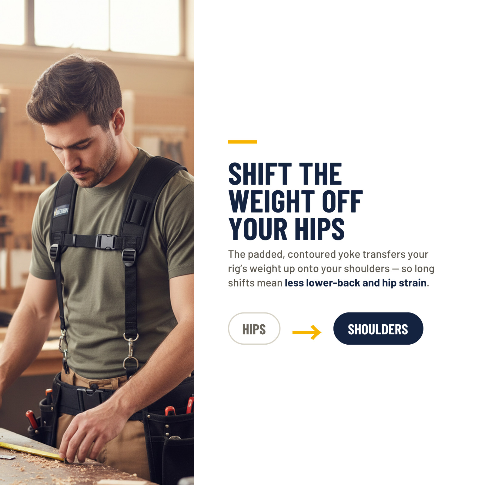 Tool Belt Suspenders for Men, Heavy Duty Padded Nylon Work Suspenders Pocket