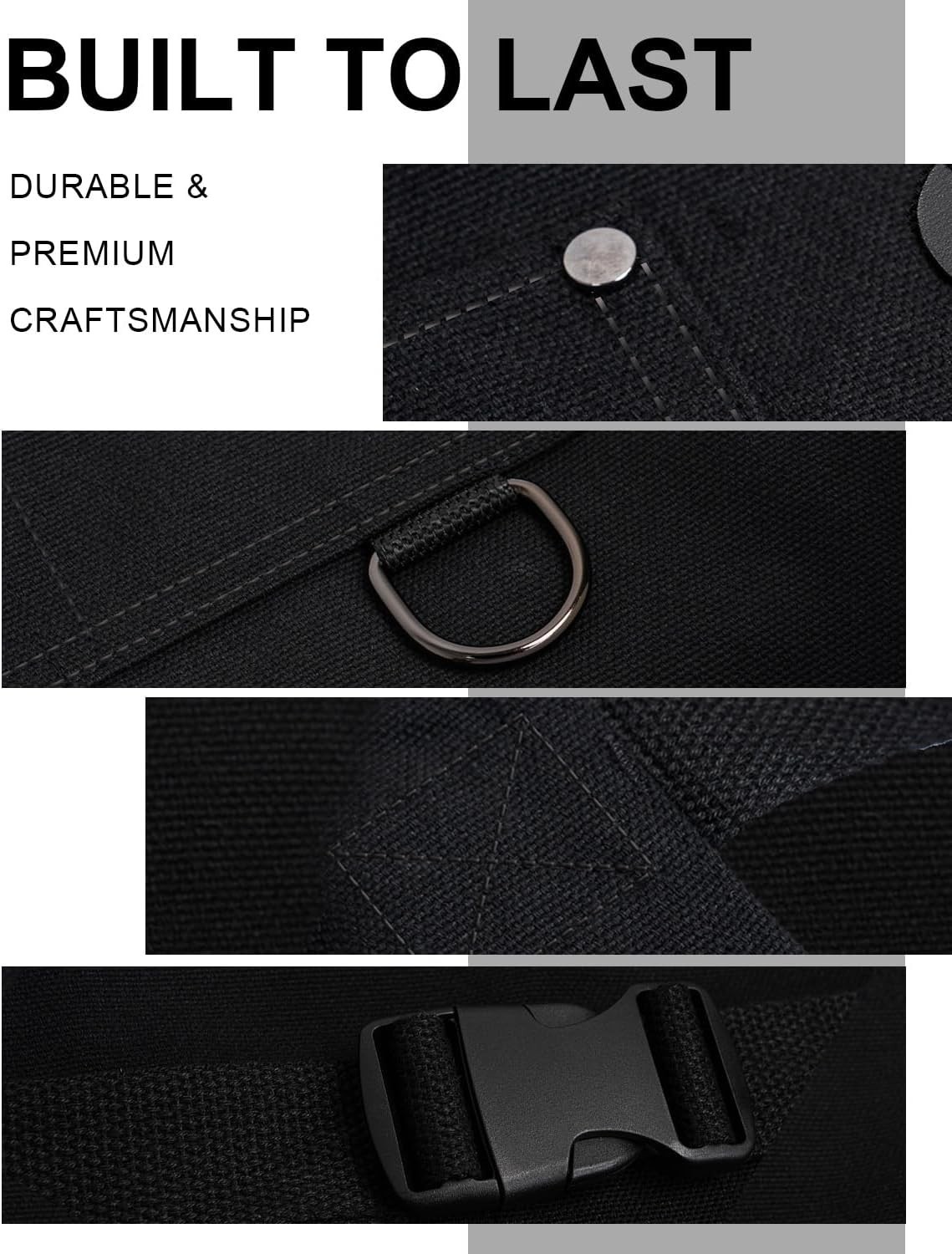 Heavy Duty Canvas Tool Aprons for Men: 6-Pocket, with Quick-Release Buckle, E…