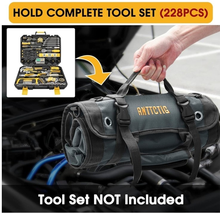 Heavy Duty Tool Roll Up Bag 6-in-1 Detachable Tool Organizer w/ Pouches – Grey