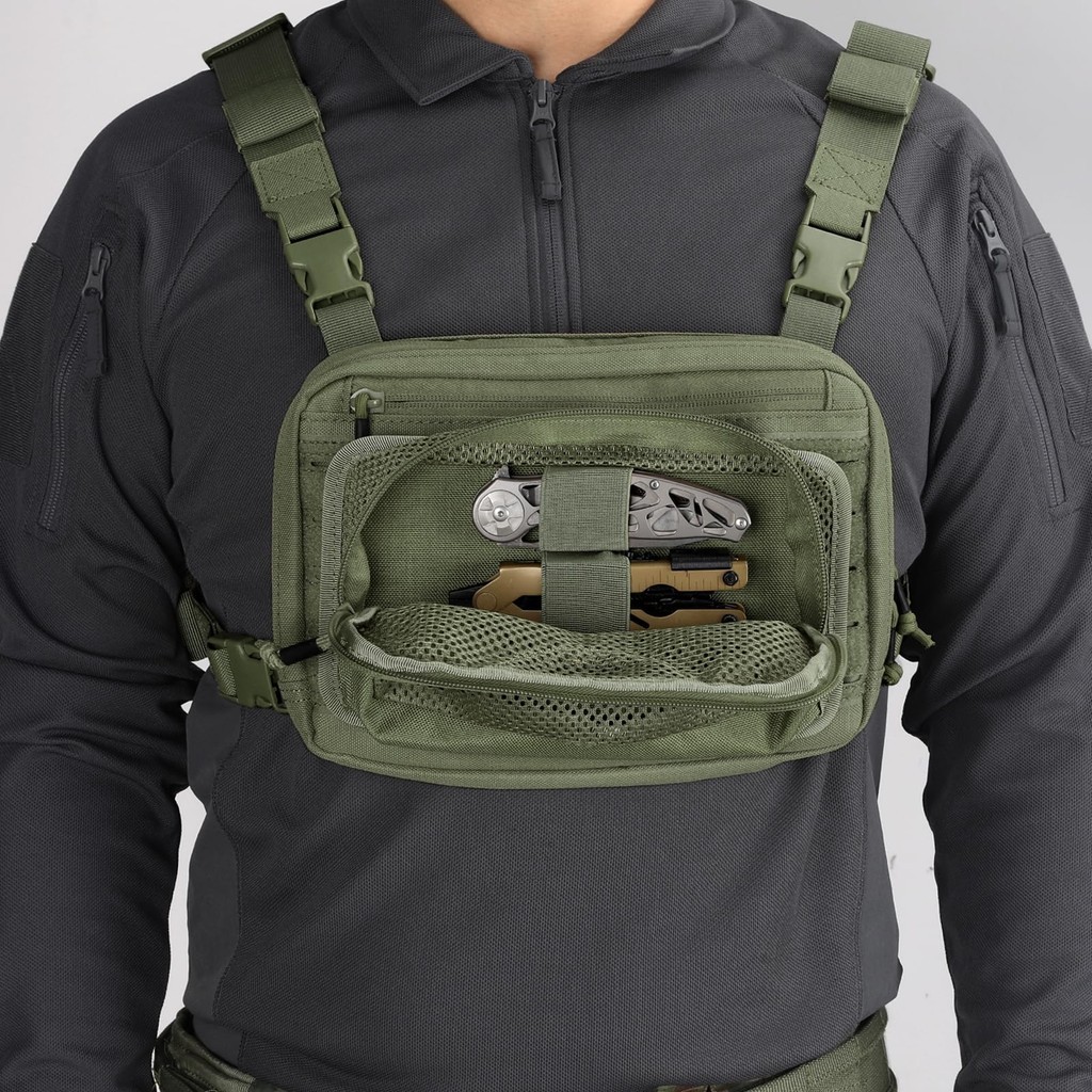 Outdoor mesh tool organizer with zipper and hook loop for backpack expansion