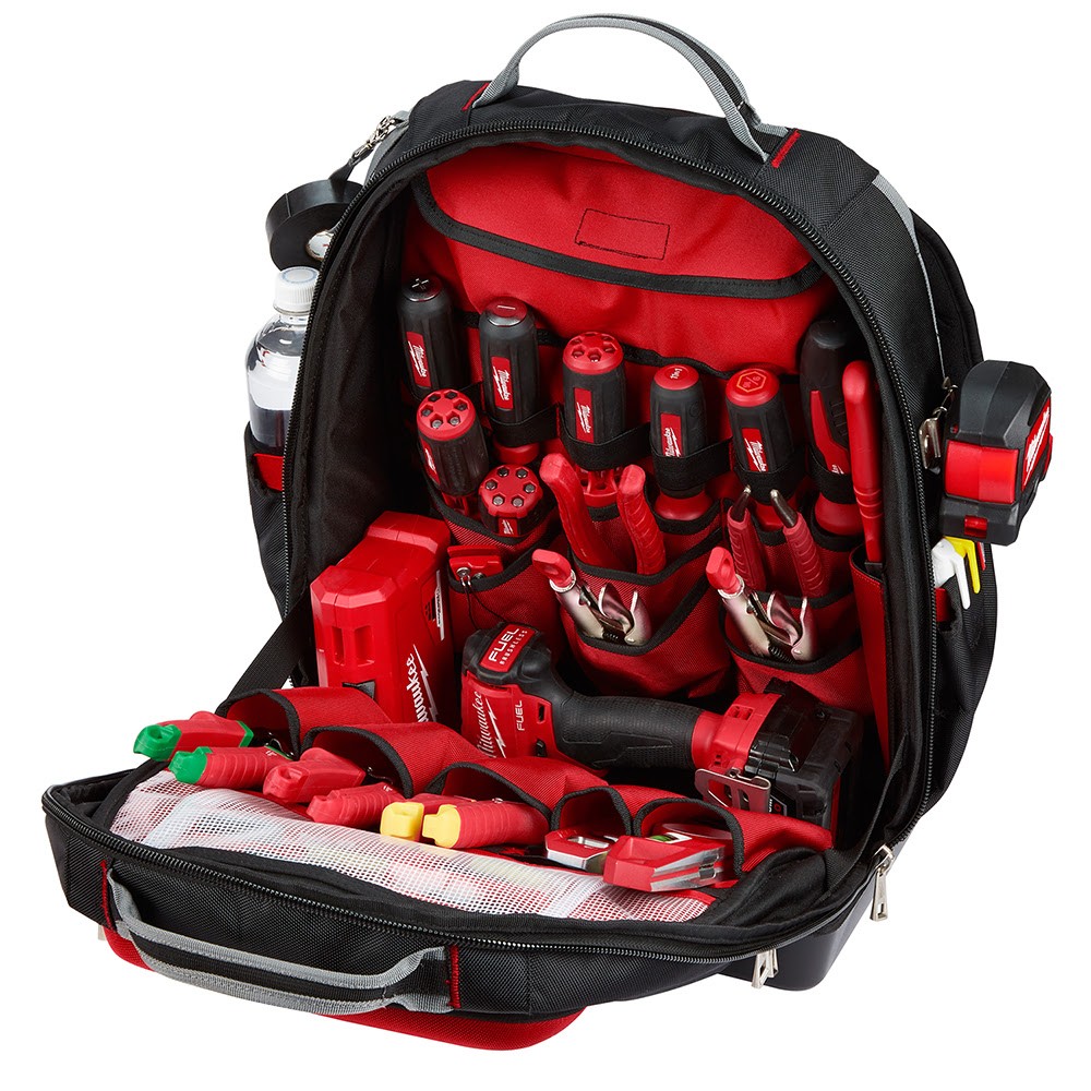 Milwaukee 48-22-8201 48-Pocket Hard Molded Ultimate Jobsite Backpack, Black/Red