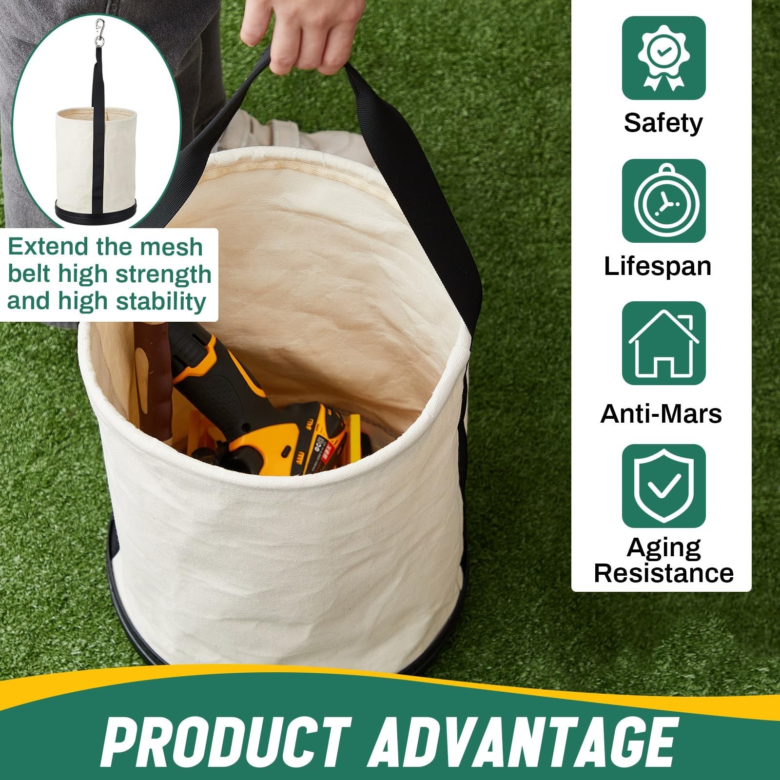 2 Pack Heavy Duty Canvas Bucket Tool Bag 15″ x 12″ with Plastic Bottom & Metal H
