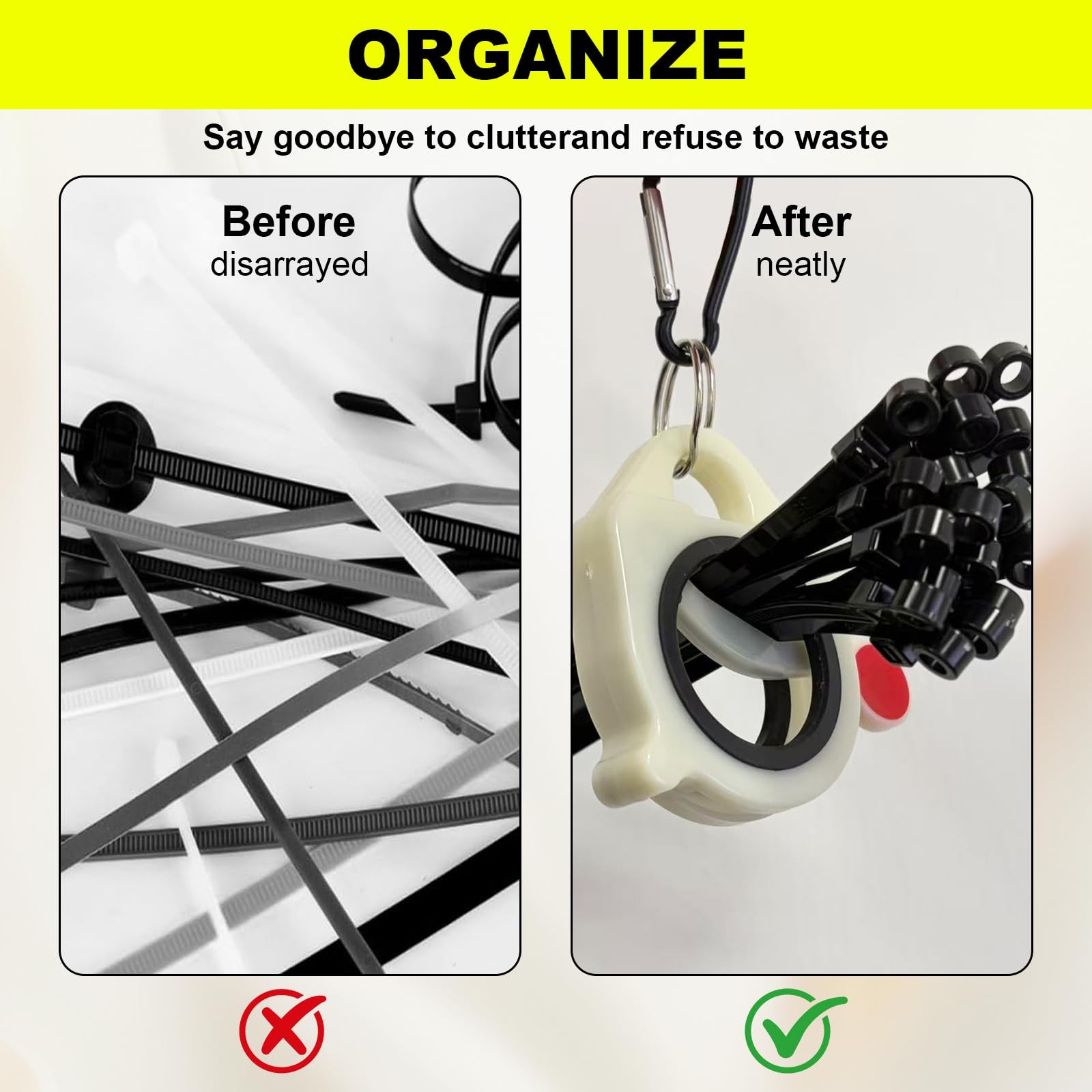Zip Tie Holder Cable Organizer Clip with Carabiner—Ideal for Tool White