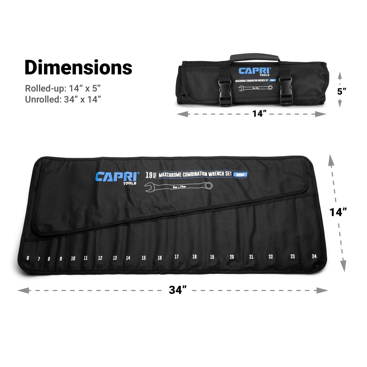 Wrench Roll Up Pouch, Metric, 19 Pockets
