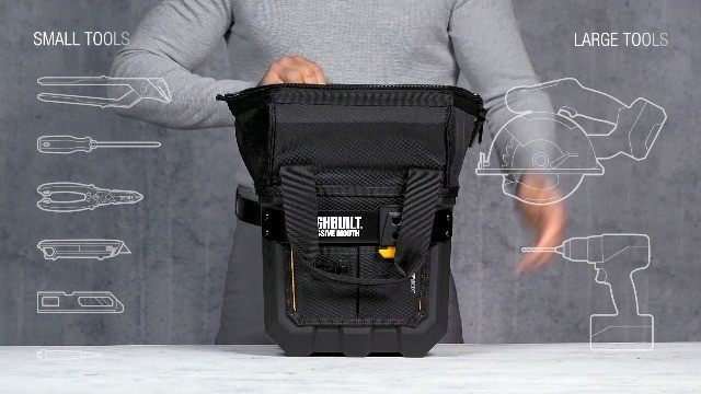 Massive Mouth 12-Inch Tool Bag, Wide-Opening Hard Body, 25 Pockets, Reinforced H