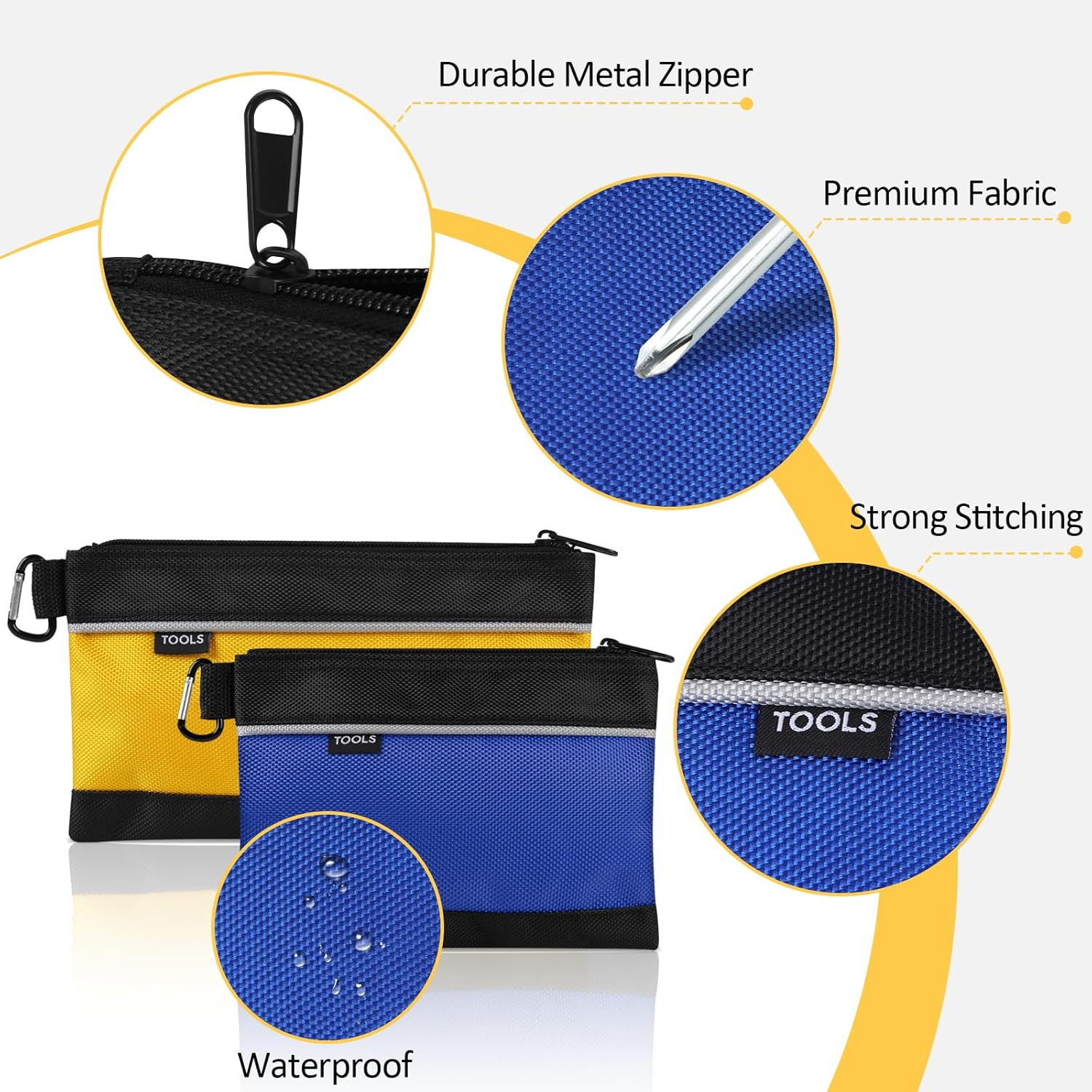 4 Pack Tool Pouch, Small Tool Bag with Zipper, 1680D Oxford Tool Pouches | Water