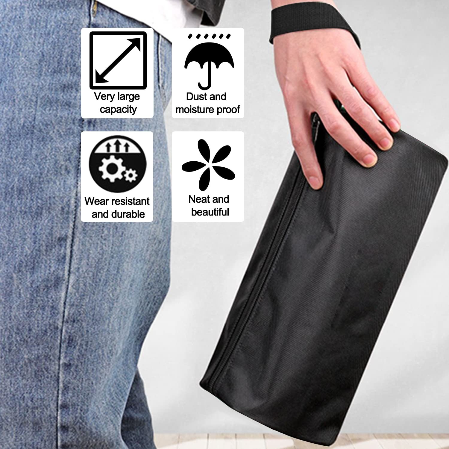 5 Pack Canvas Tool Pouch of Two Sizes, Tool Pouches with Zipper, Multipurpose Zi