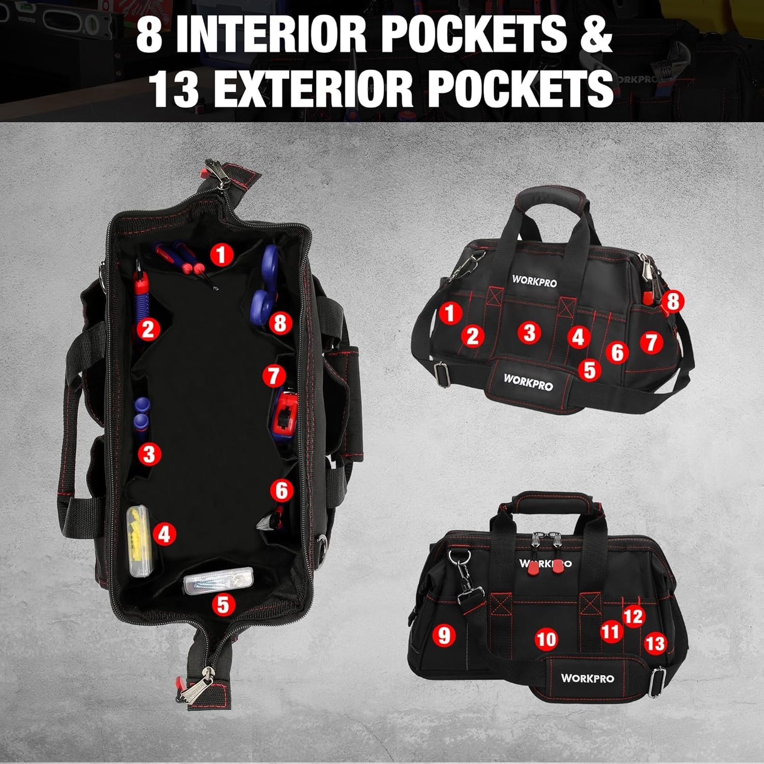 Portable 16-Inch Waterproof Tool Bag with Adjustable Straps for Easy Transport