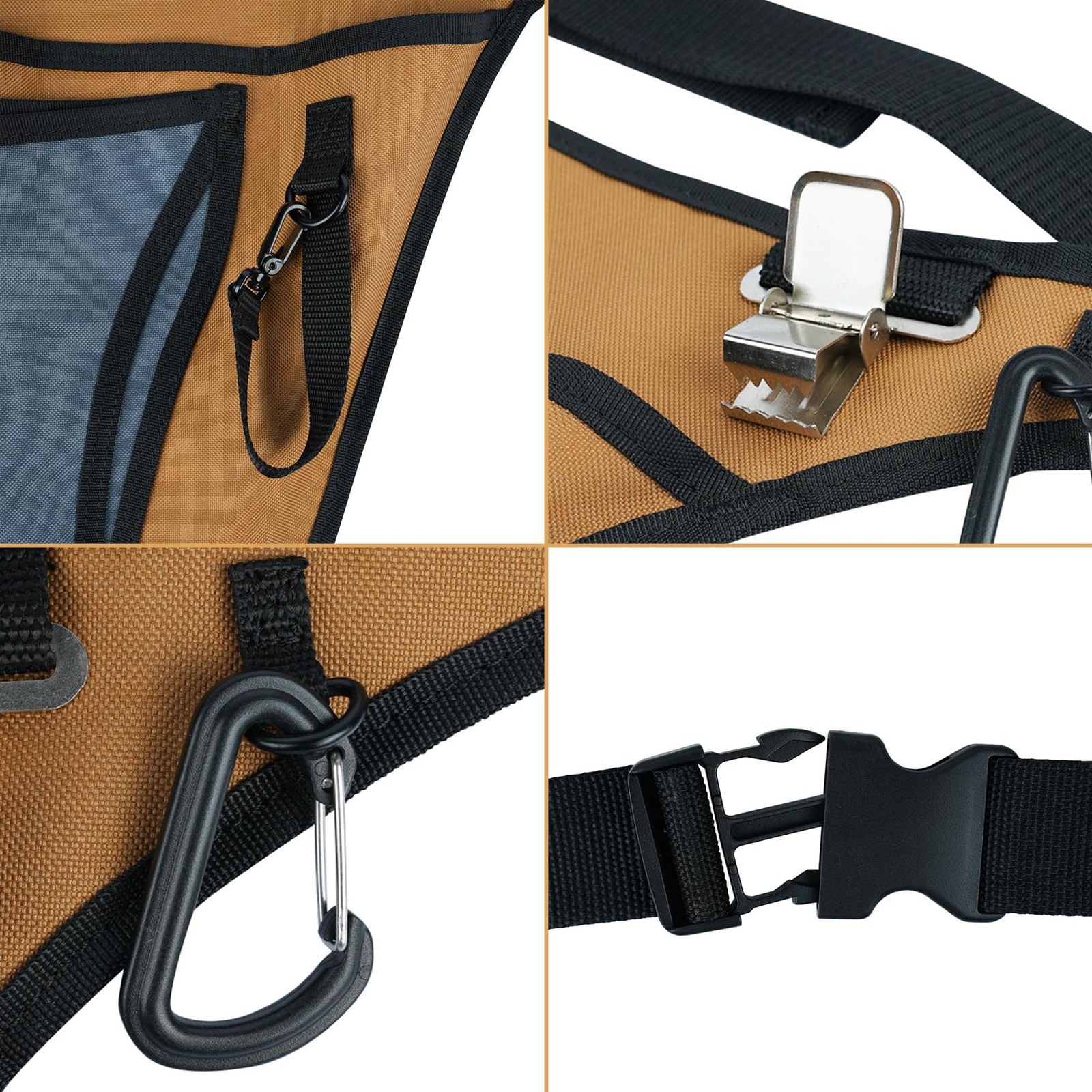 KUNN Garden Tool Waist Belt – 4 Deep Pockets Apron for One Size, Khaki