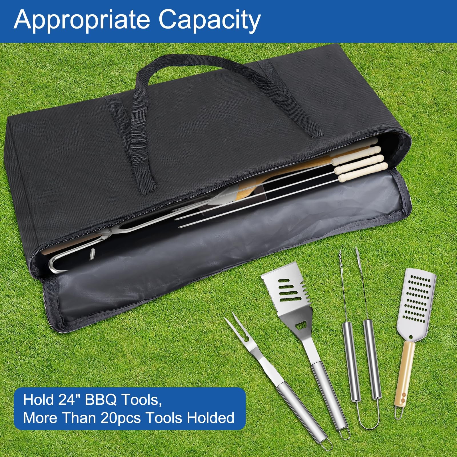 BBQ Tool Storage Bag, Heavy Duty BBQ Tools Bag, Waterproof -600D Oxford Cloth, O
