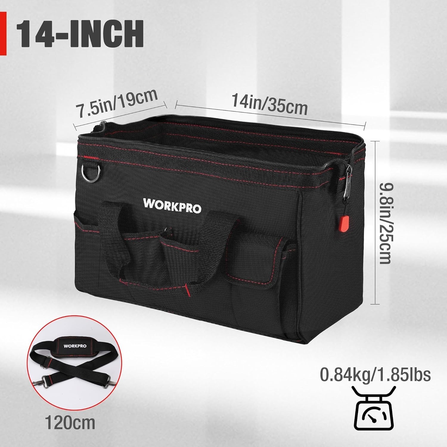 Large Interior 14-Inch Tool Storage Bag, 15 Compartments & Cushioned Handle