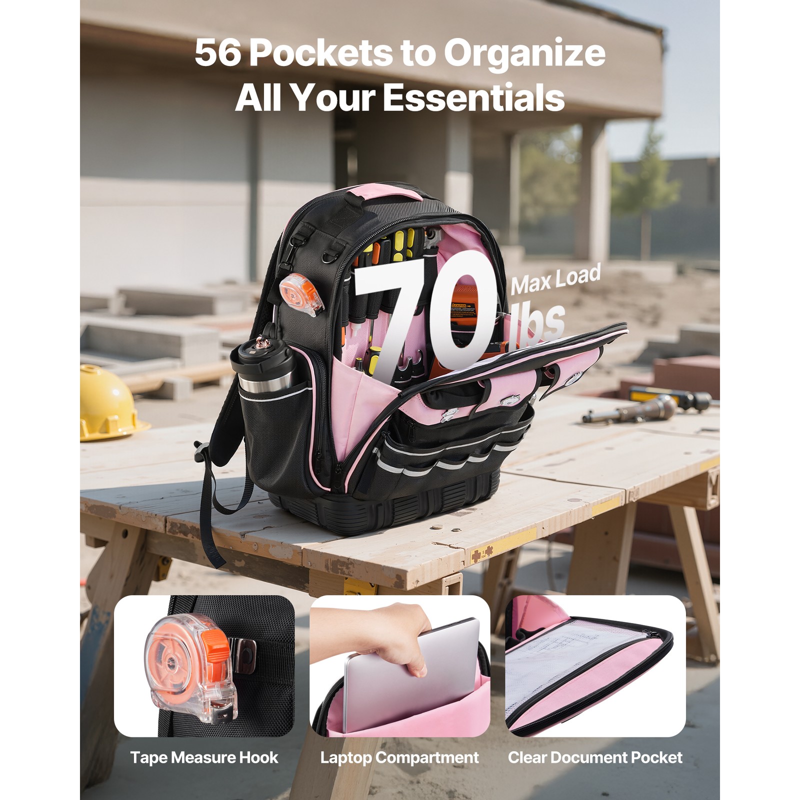 Uimoso Tool Backpack with 56 Pockets, Durable and Ideal for Electricians