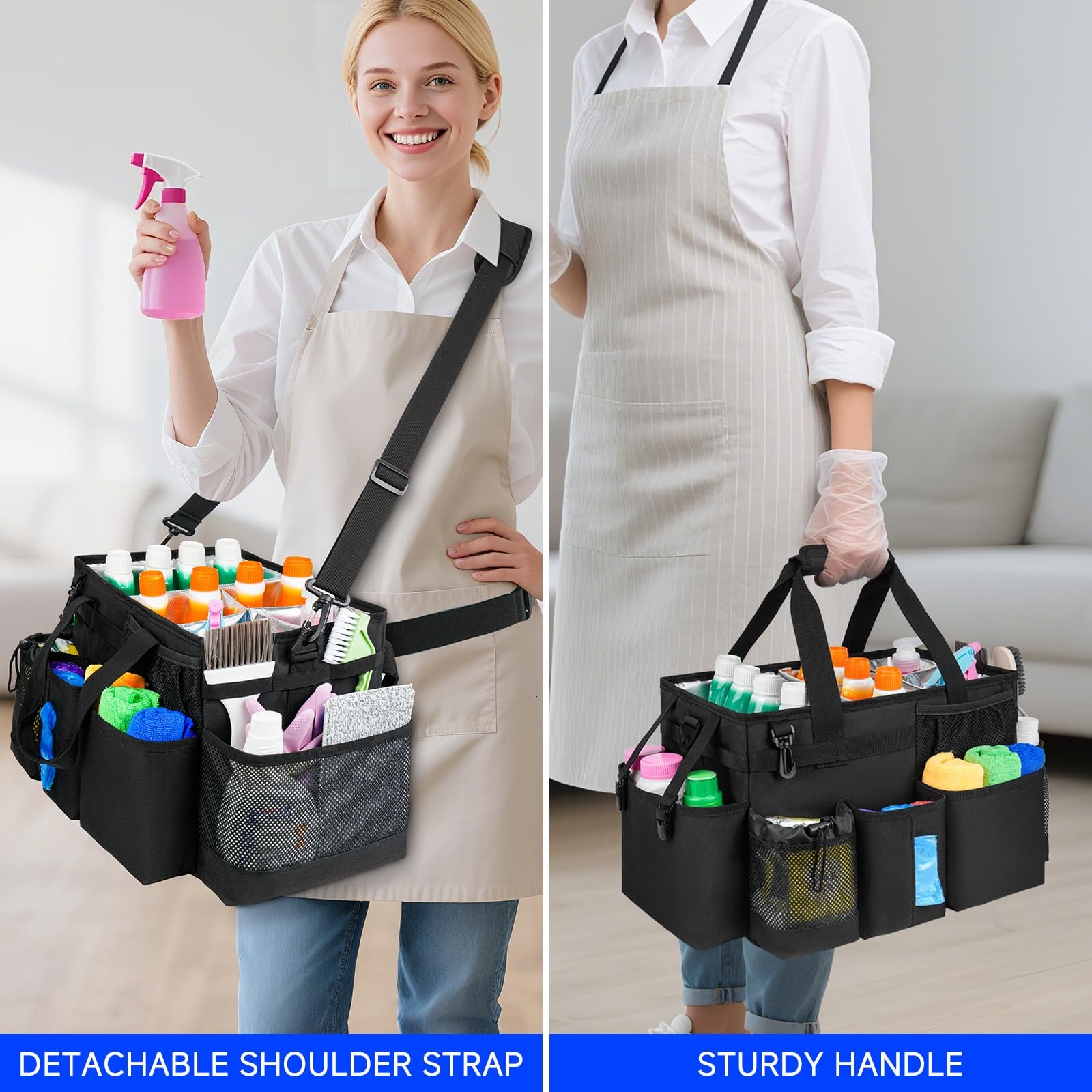 Cleaning Caddy Bag, Large Cleaning Supplies Organizer for Housekeepers, House…