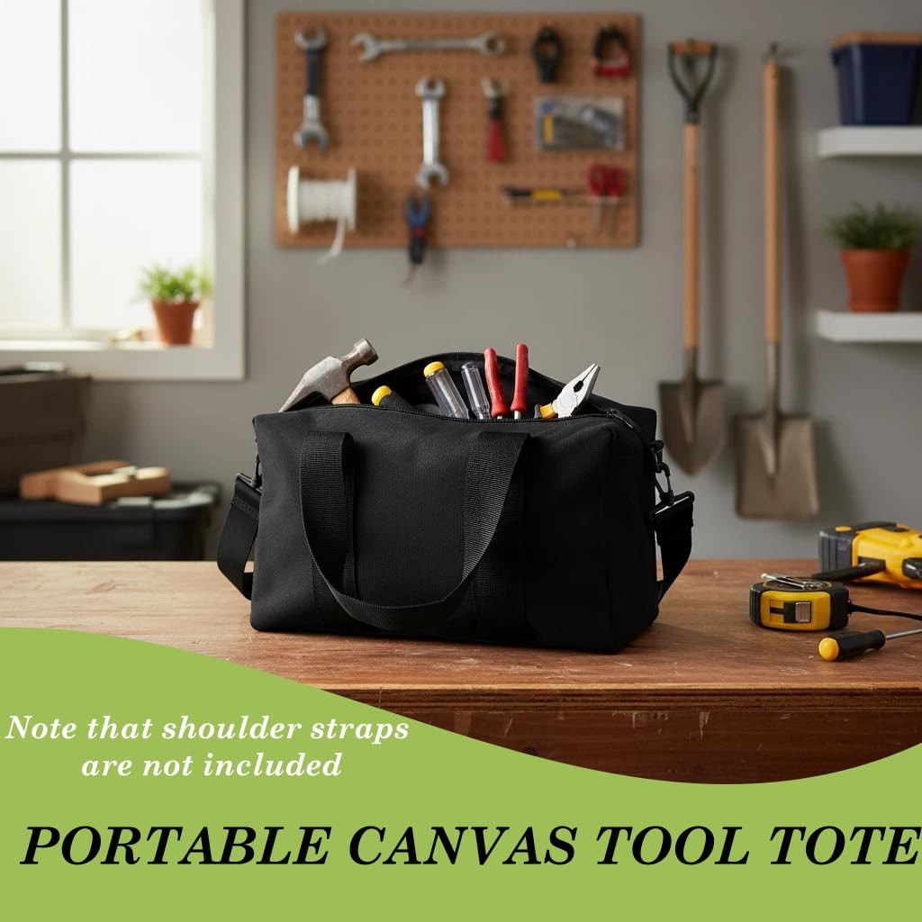 Canvas Wide Mouth Tool Bag, Large Capacity Bags for Men, 14 Inch, Black