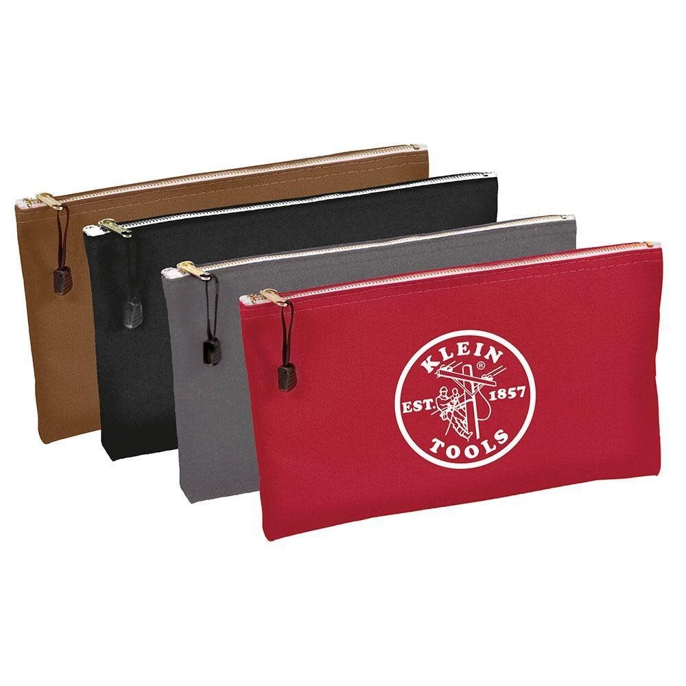 Klein Tools 4-Pack Tool Zipper Pouches – Brown/Black/Gray/Red (5141)